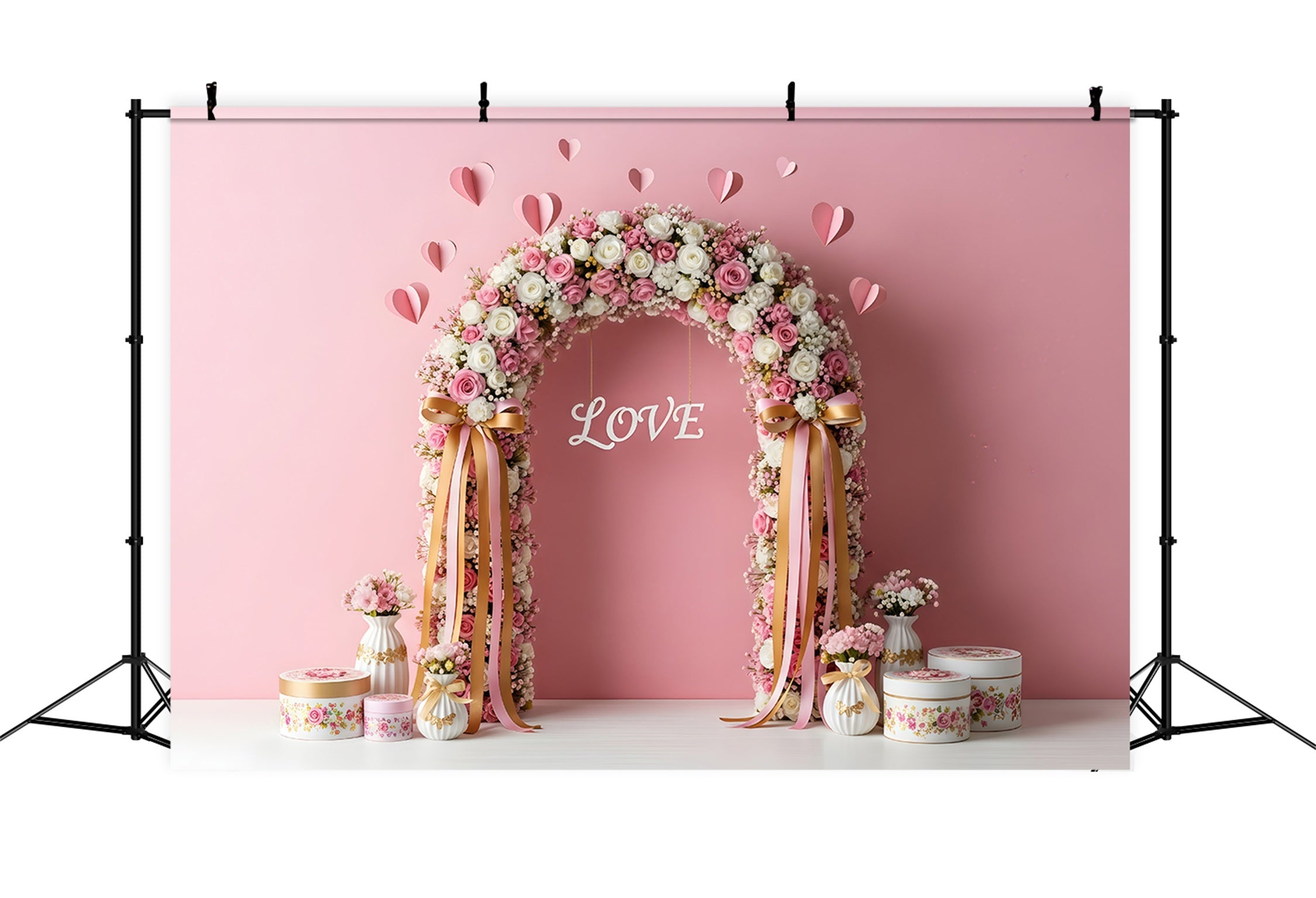 Valentines Backdrop Pink Floral Arch Valentine's Day Photography Backdrop UK By Magali