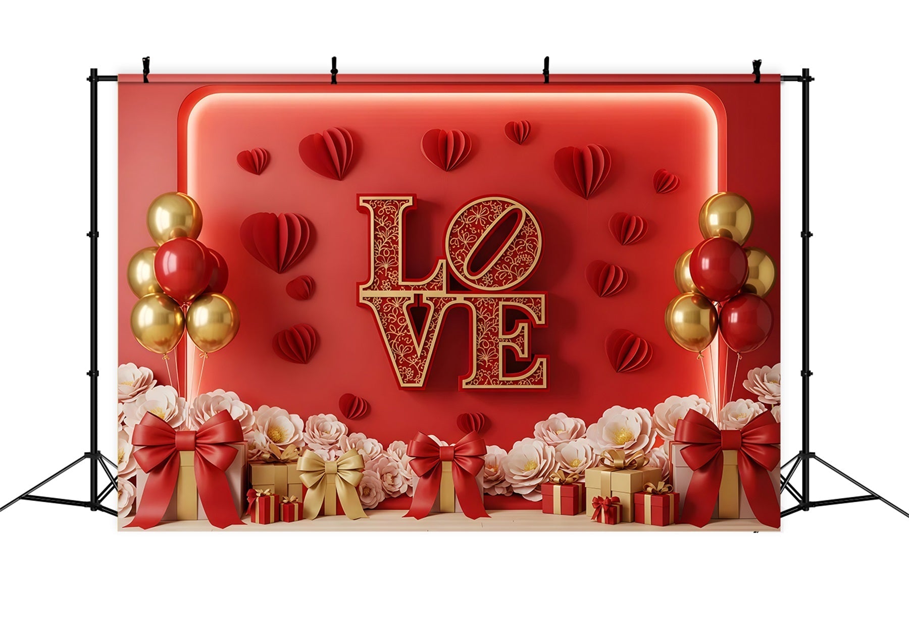 Valentine Photo Booth Backdrop Red Gold Love Display Valentines Backdrop UK By Magali
