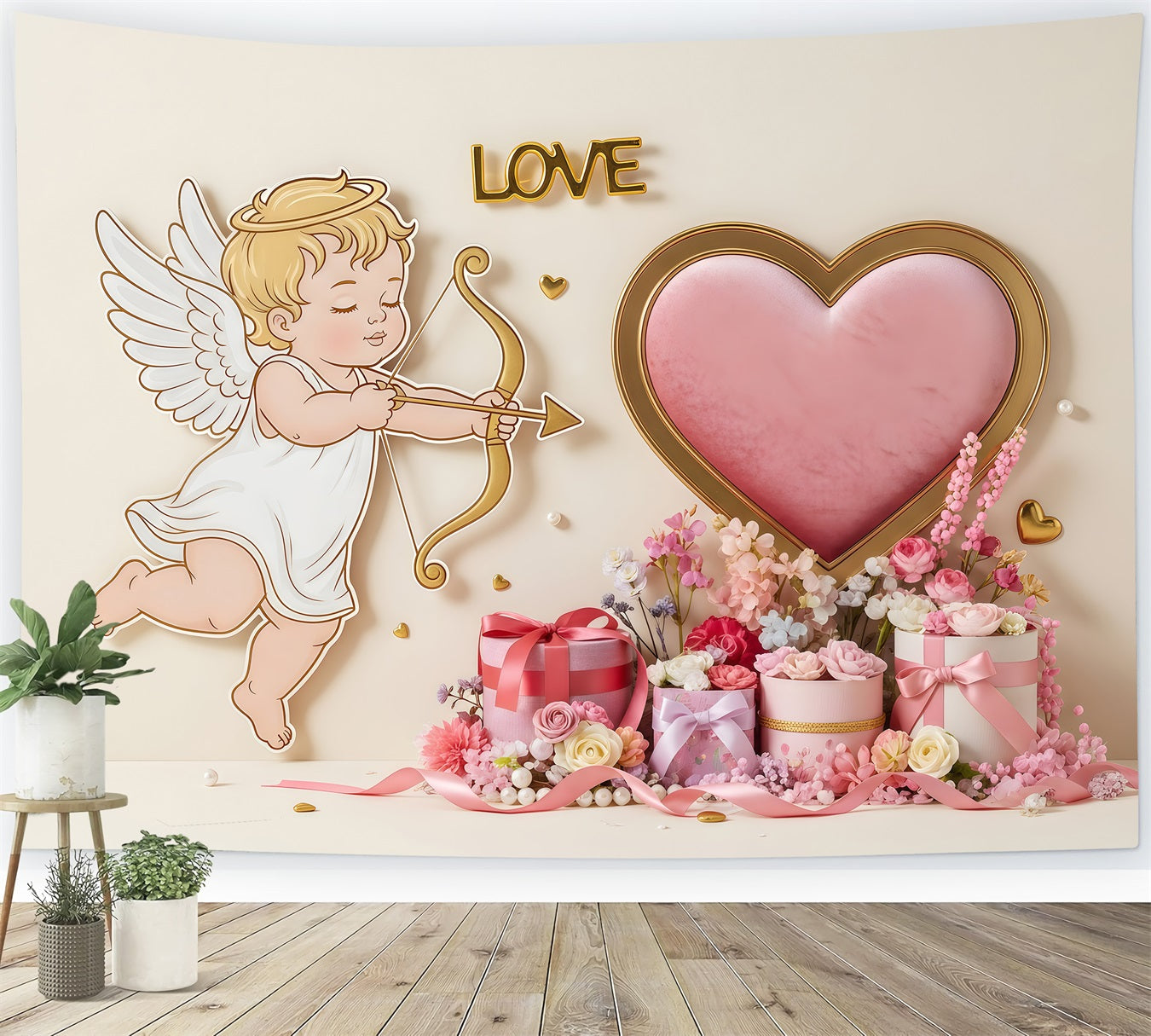 Valentines Backdrop Cupid Heart Gift Garden Valentine's Day Hearts Backdrop UK By Magali