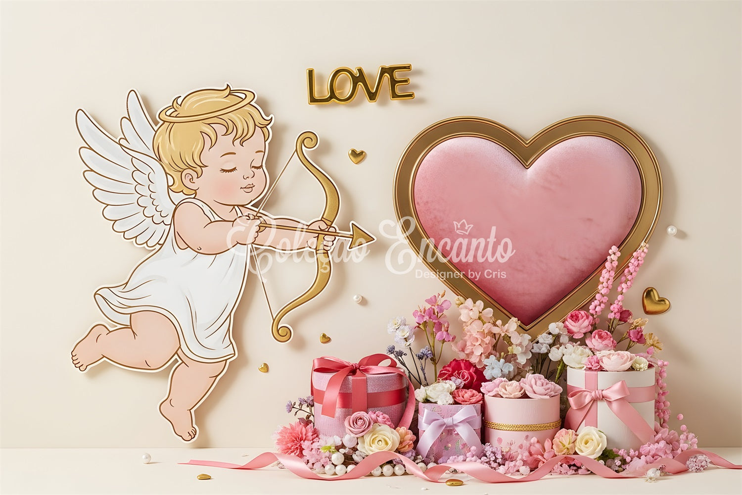 Valentines Backdrop Cupid Heart Gift Garden Valentine's Day Hearts Backdrop UK By Magali