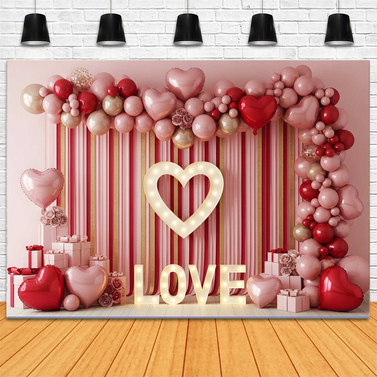 Valentines Day Backdrop Striped Balloon Heart Love Valentines Backdrop UK By Magali