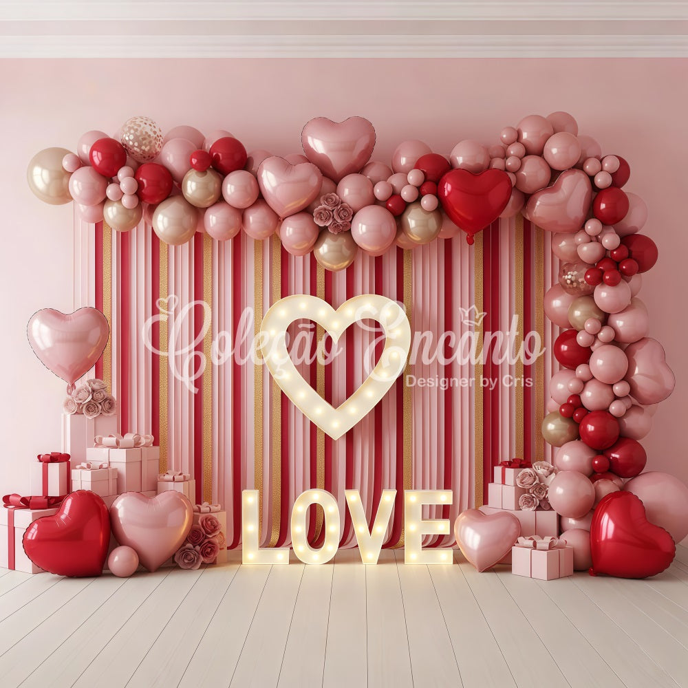 Valentines Day Backdrop Striped Balloon Heart Love Valentines Backdrop UK By Magali