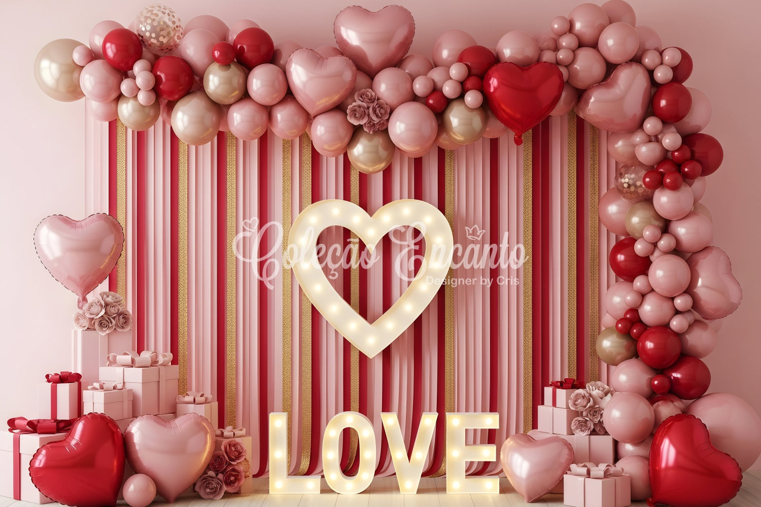 Valentines Day Backdrop Striped Balloon Heart Love Valentines Backdrop UK By Magali