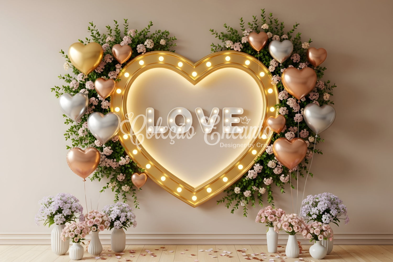 Valentine's Day Backdrop Golden Heart Bloom Wall Valentines Backdrop Ideas UK By Magali