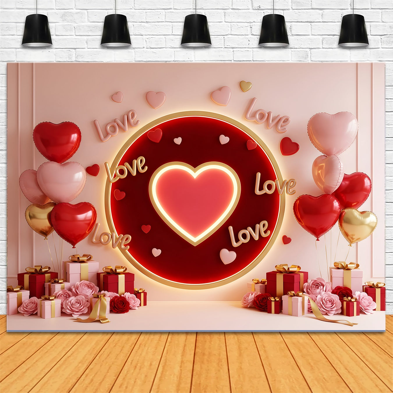 Valentine's Day Backdrops Glowing Heart Love Circle Valentine Photo Backdrop UK By Magali