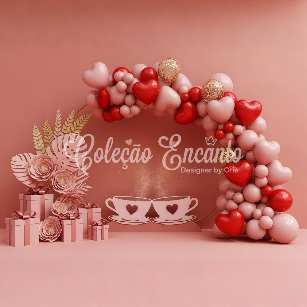 Valentines Backdrop Balloon Arch Tea Romance Valentine's Day Hearts Backdrop UK By Magali