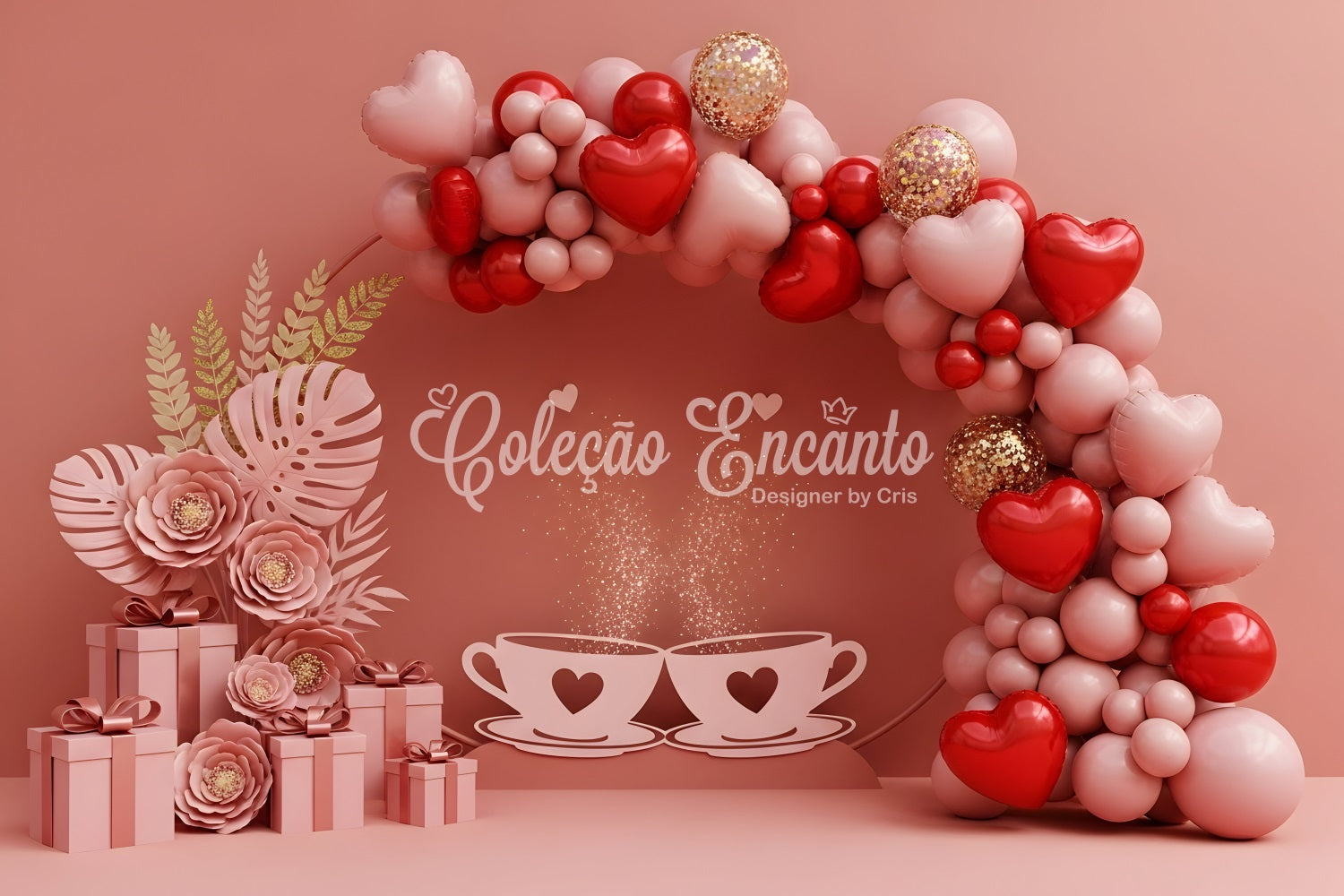 Valentines Backdrop Balloon Arch Tea Romance Valentine's Day Hearts Backdrop UK By Magali