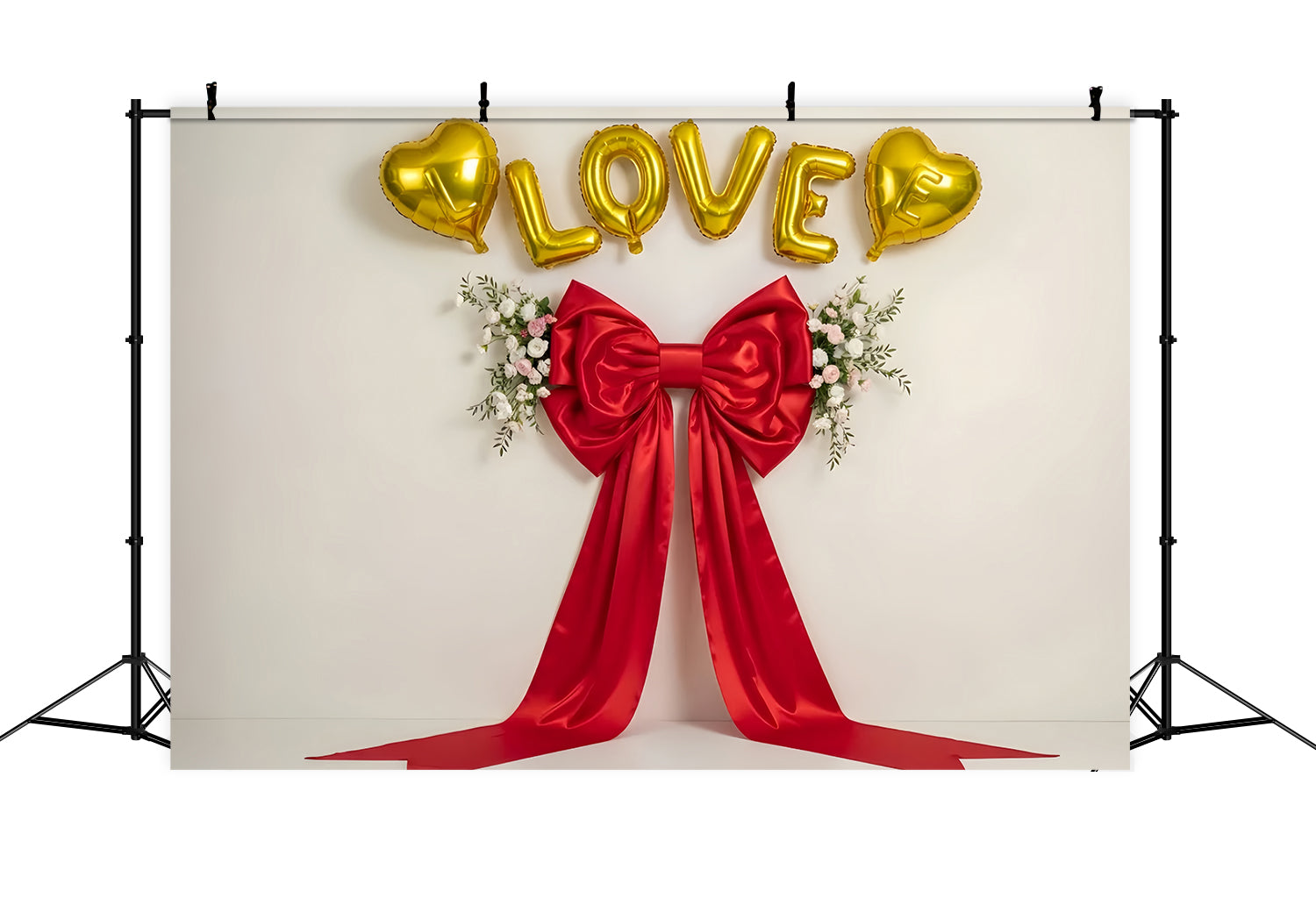 Valentine Backdrop Golden Hearts Red Ribbon Valentine's Backdrop Ideas UK By Magali