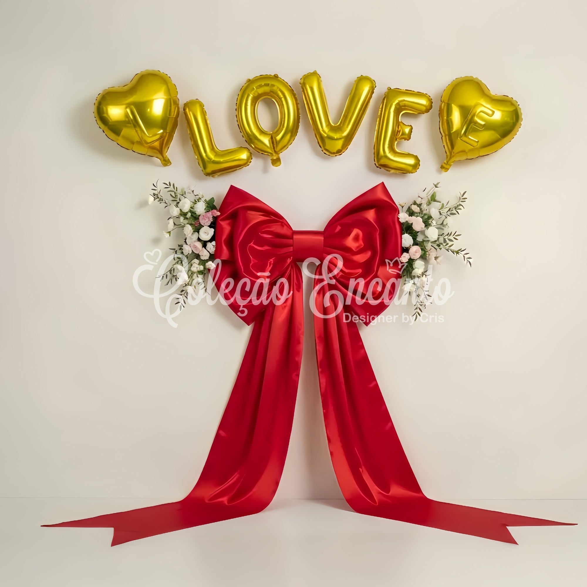 Valentine Backdrop Golden Hearts Red Ribbon Valentine's Backdrop Ideas UK By Magali