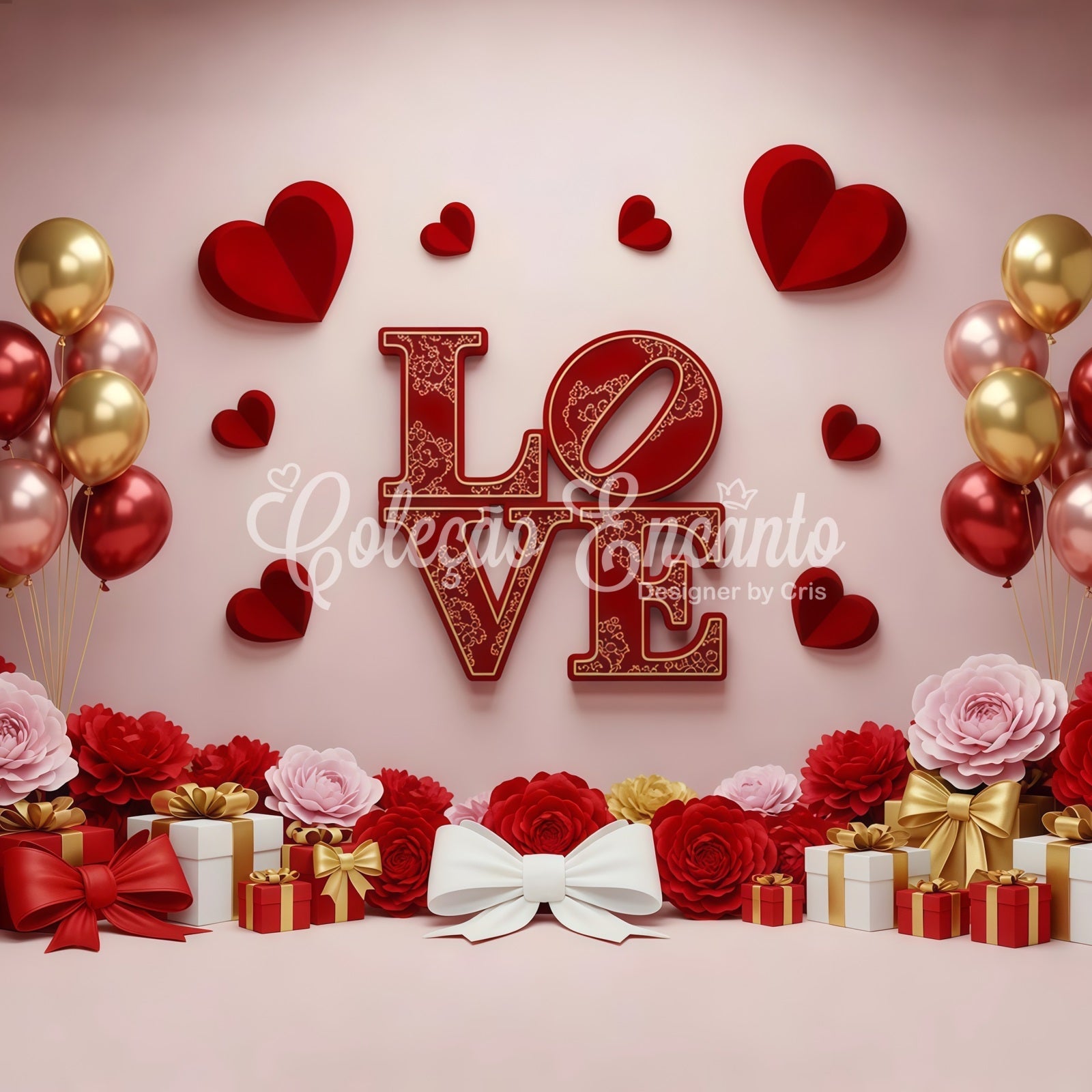 Valentine's Day Backdrop Gift Balloons Romantic Valentine Backdrops For Pictures UK By Magali