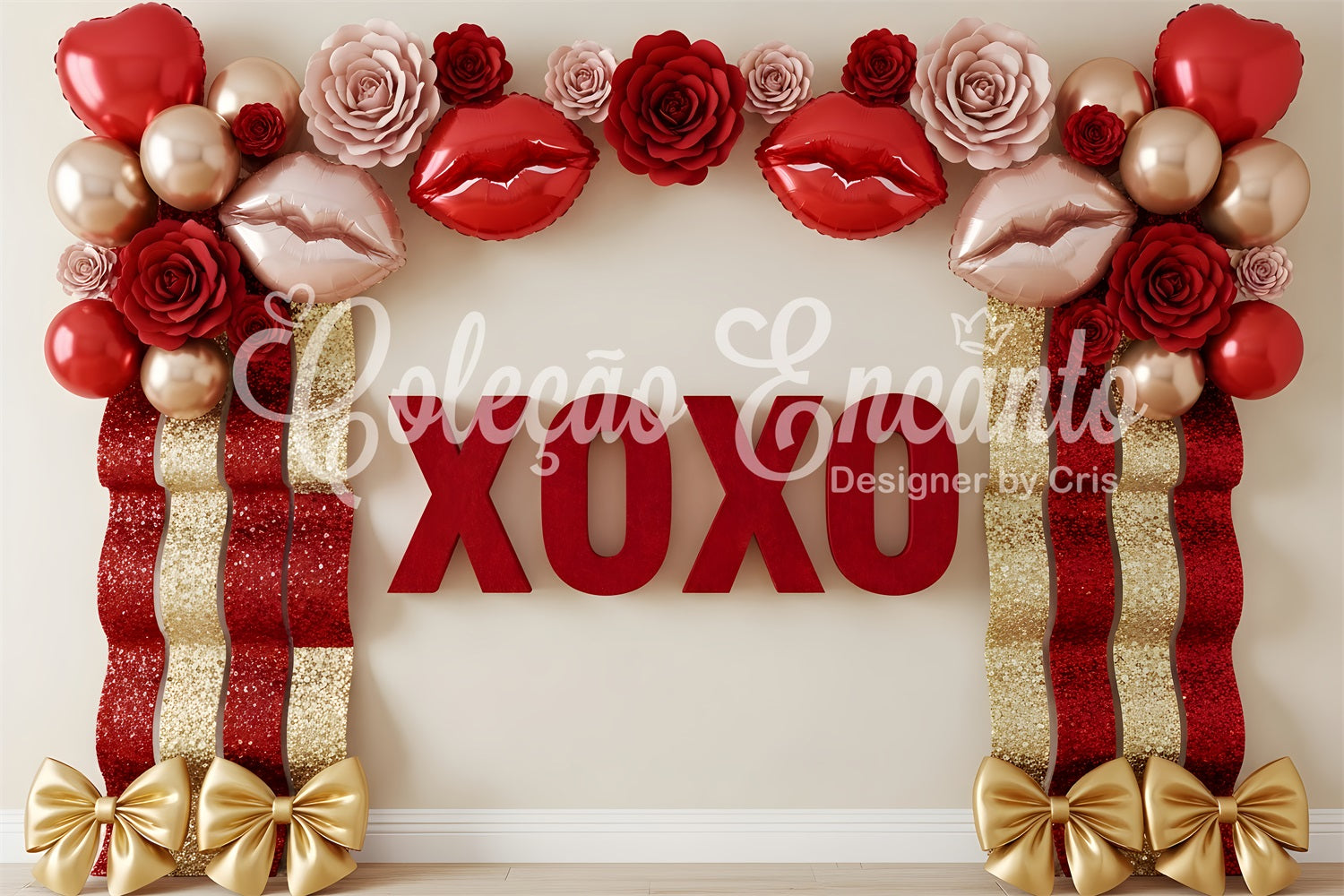 Valentine Backdrops XOXO Roses Balloons Glam Valentines Backdrops For Photography UK By Magali