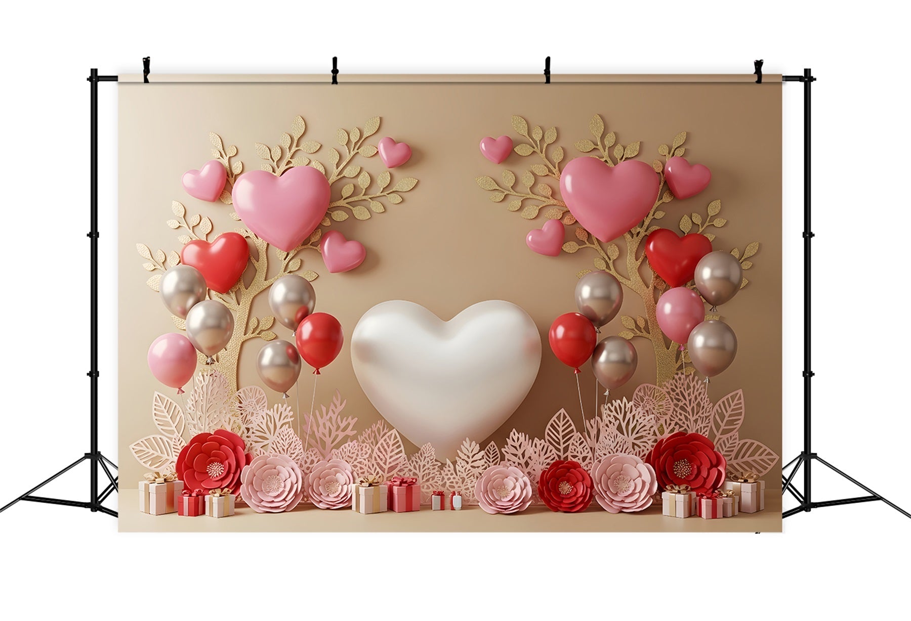 Valentine's Day Backdrop Heart Balloons Blossoms Valentine Backdrops For Photos UK By Magali
