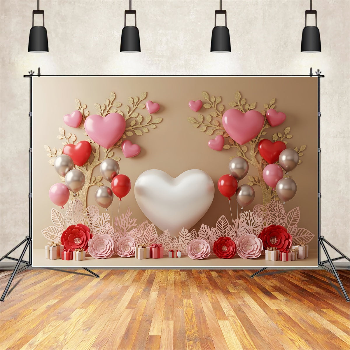 Valentine's Day Backdrop Heart Balloons Blossoms Valentine Backdrops For Photos UK By Magali