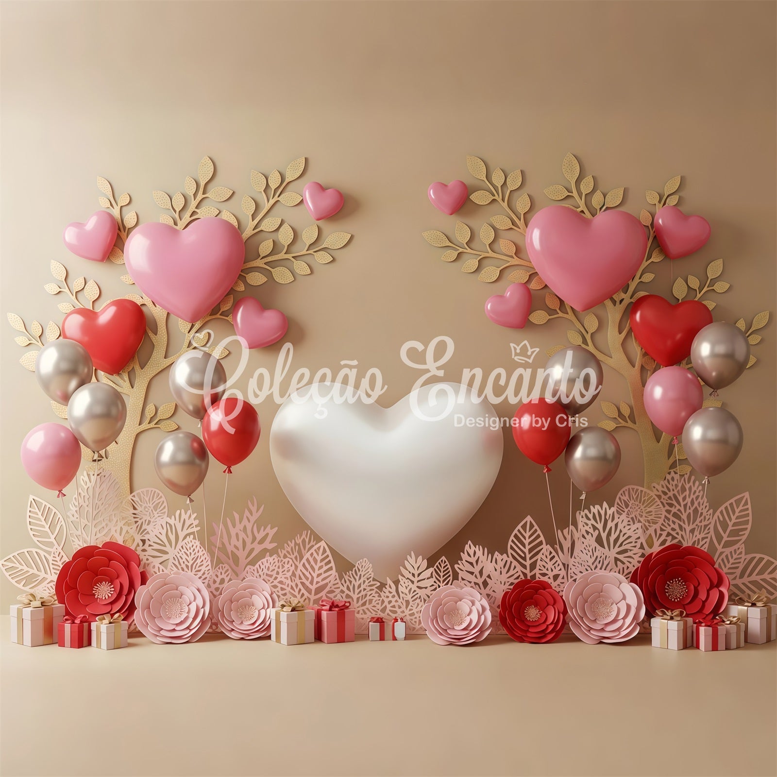 Valentine's Day Backdrop Heart Balloons Blossoms Valentine Backdrops For Photos UK By Magali
