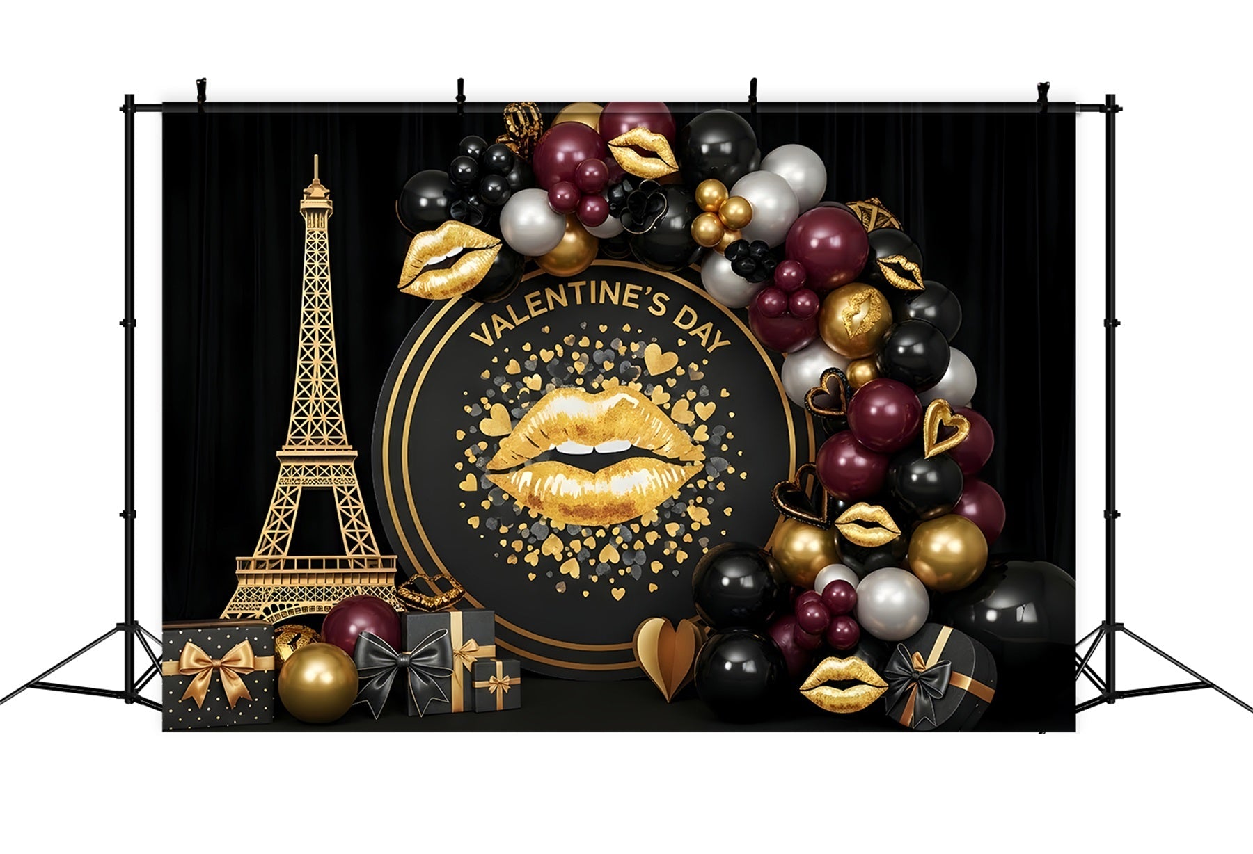 Valentine's Day Backdrop Paris Glam Gold Kiss Setup Valentine Backdrop Ideas UK By Magali