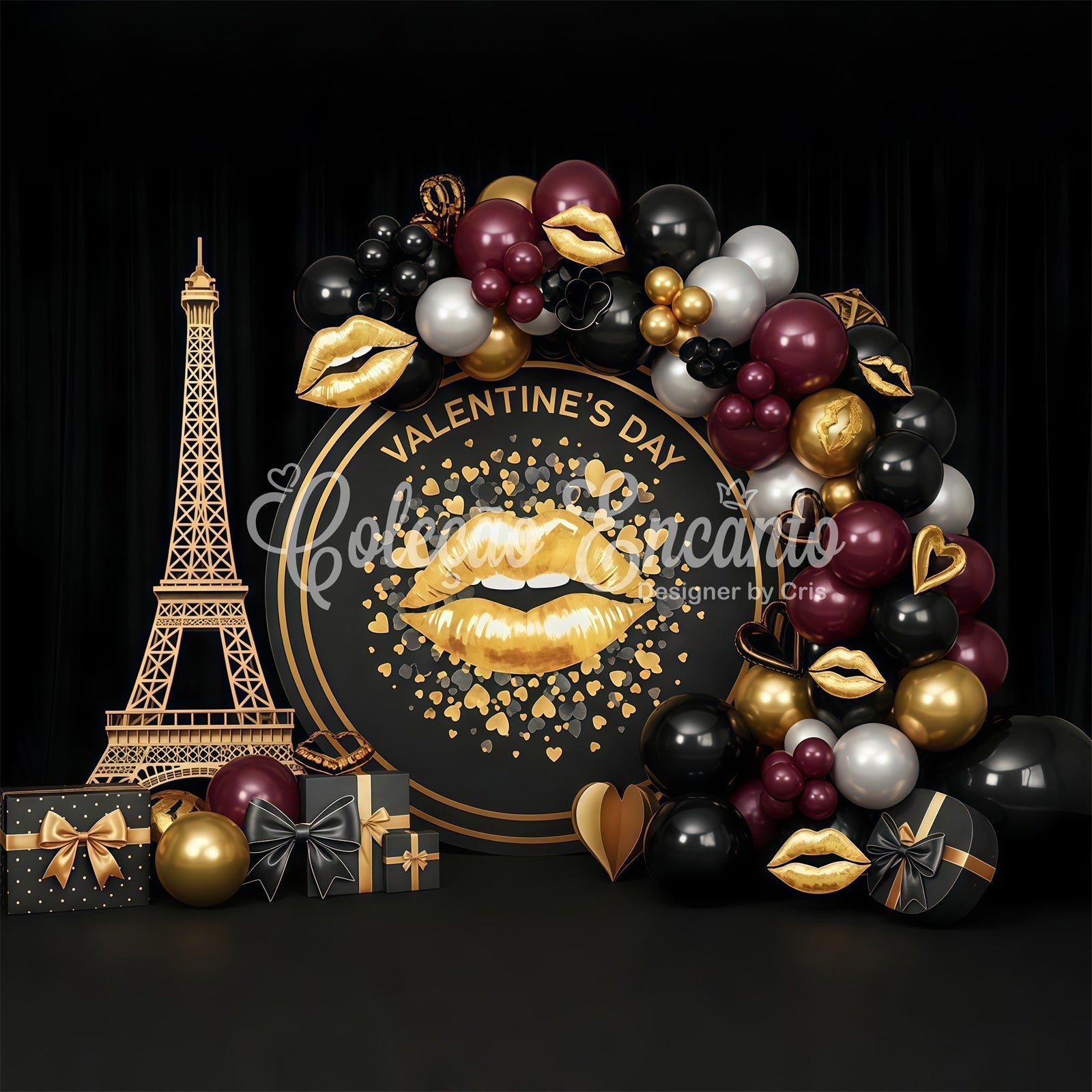 Valentine's Day Backdrop Paris Glam Gold Kiss Setup Valentine Backdrop Ideas UK By Magali