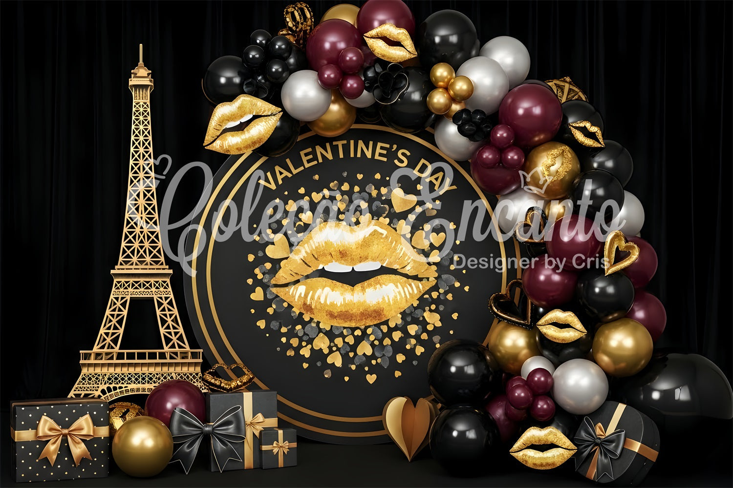 Valentine's Day Backdrop Paris Glam Gold Kiss Setup Valentine Backdrop Ideas UK By Magali