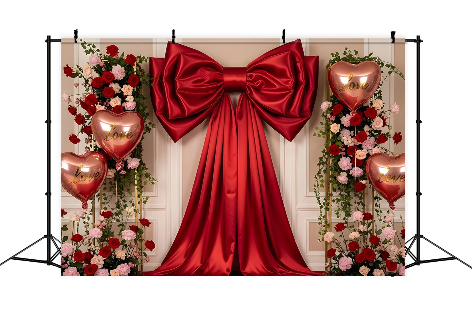 Valentine's Day Backdrop Luxurious Red Bow Floral Valentine Backdrop Ideas UK By Magali