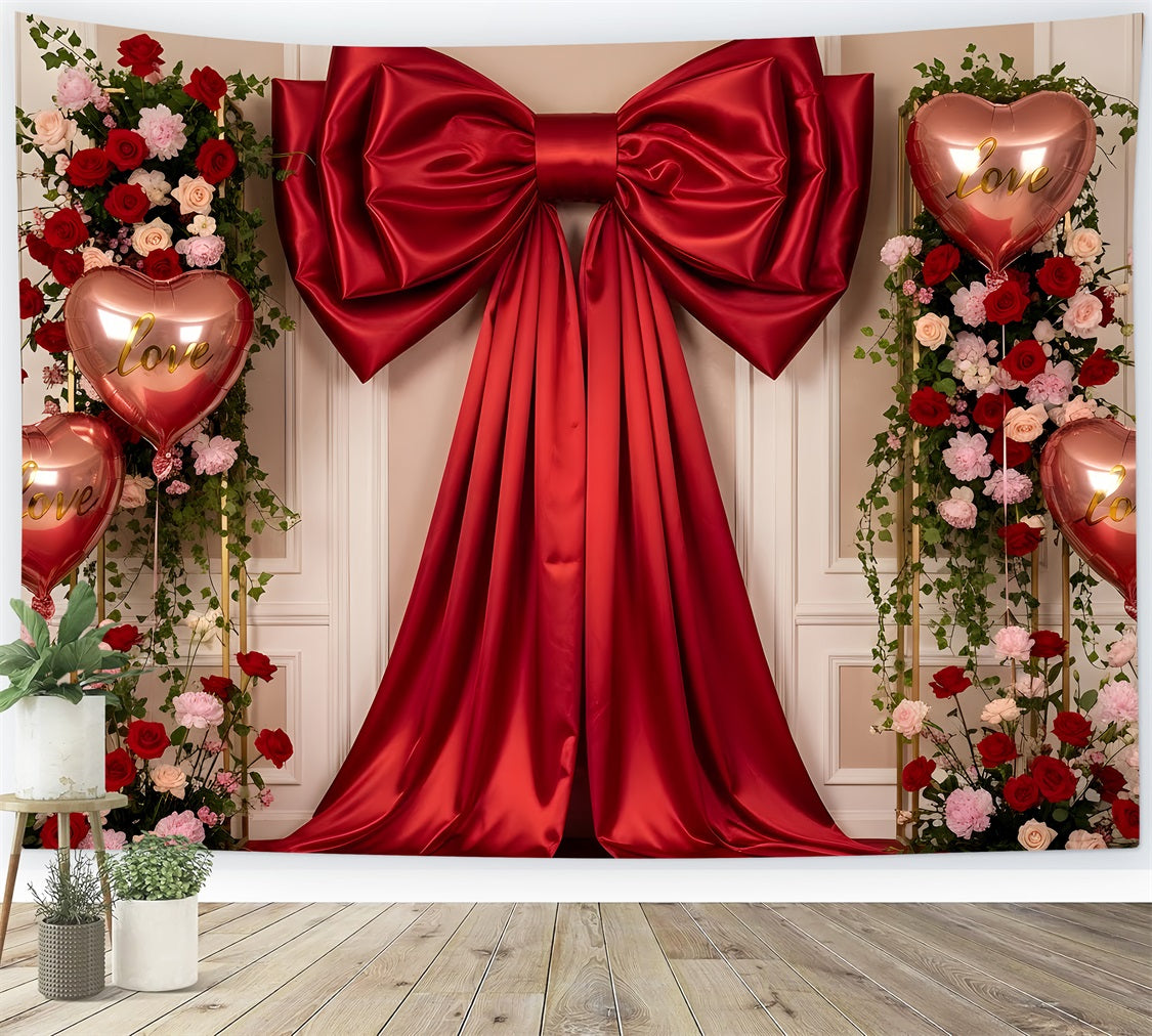 Valentine's Day Backdrop Luxurious Red Bow Floral Valentine Backdrop Ideas UK By Magali