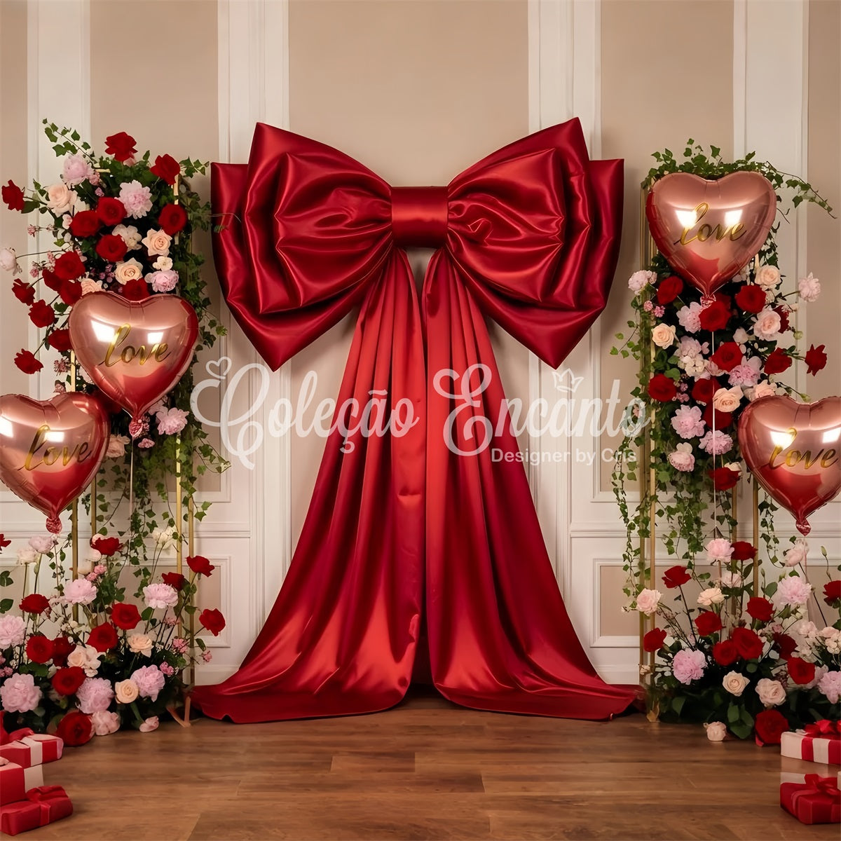 Valentine's Day Backdrop Luxurious Red Bow Floral Valentine Backdrop Ideas UK By Magali