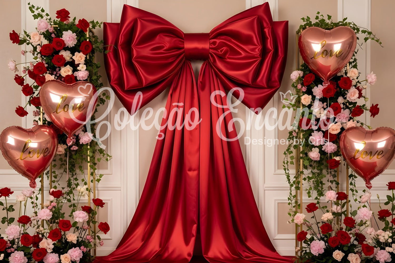 Valentine's Day Backdrop Luxurious Red Bow Floral Valentine Backdrop Ideas UK By Magali