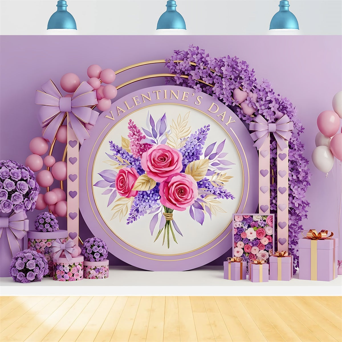 Valentine Backdrops Lavender Rose Bouquet Elegance Valentine's Day Backdrop UK By Magali