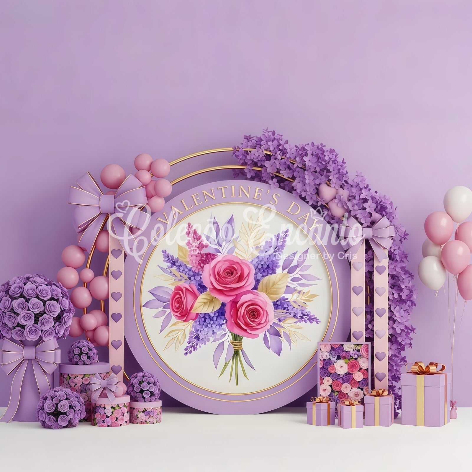 Valentine Backdrops Lavender Rose Bouquet Elegance Valentine's Day Backdrop UK By Magali
