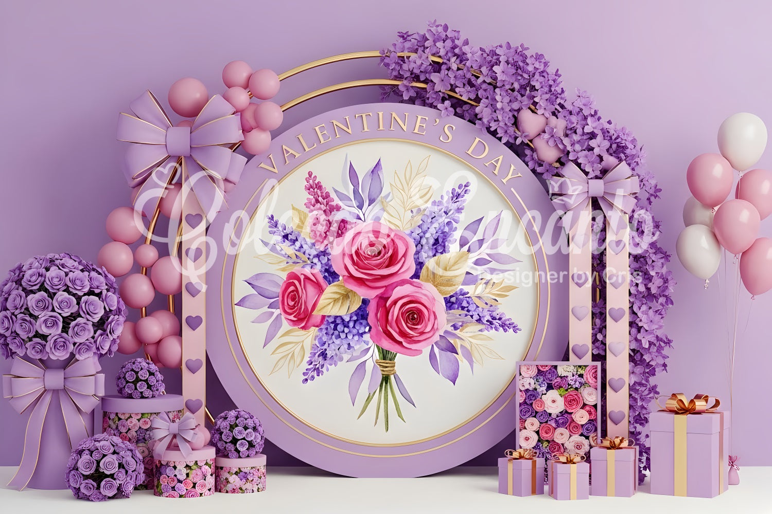 Valentine Backdrops Lavender Rose Bouquet Elegance Valentine's Day Backdrop UK By Magali