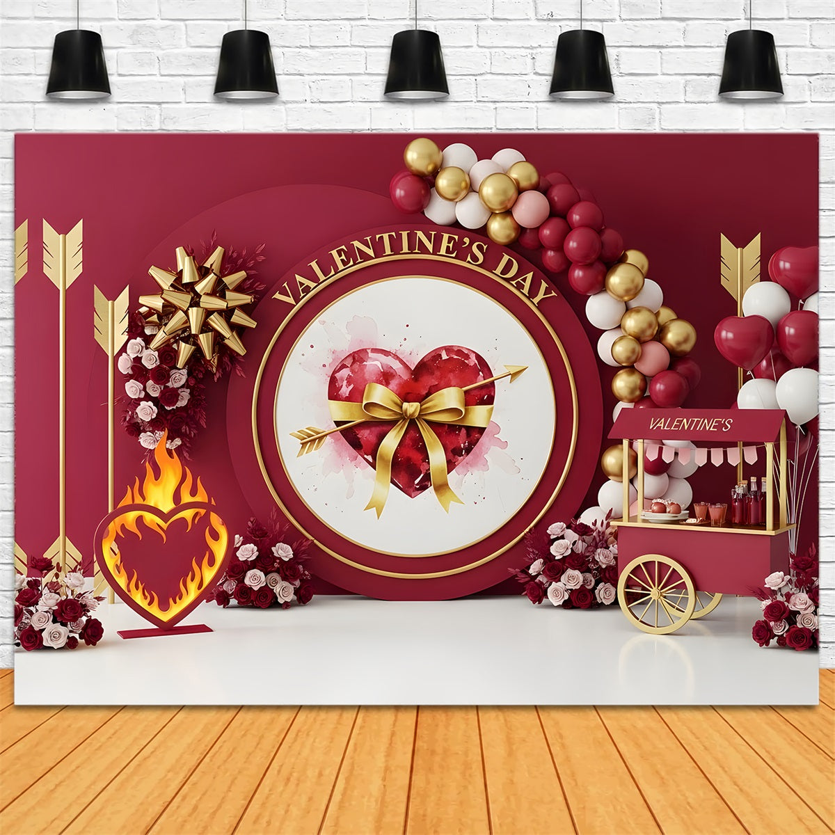 Valentine's Day Backdrops Heart Gift Bow Elegance Red Valentine Backdrop UK By Magali
