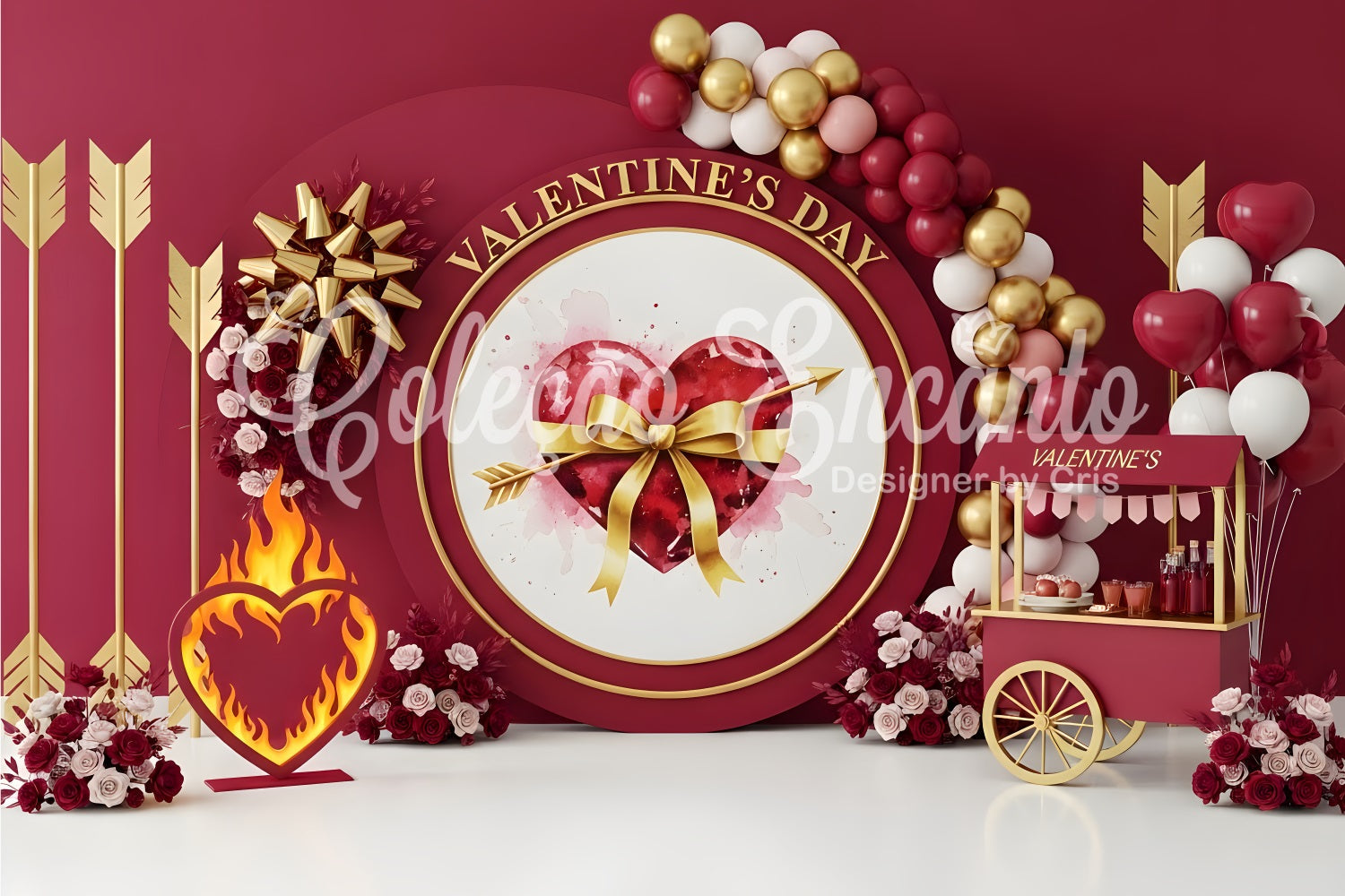 Valentine's Day Backdrops Heart Gift Bow Elegance Red Valentine Backdrop UK By Magali