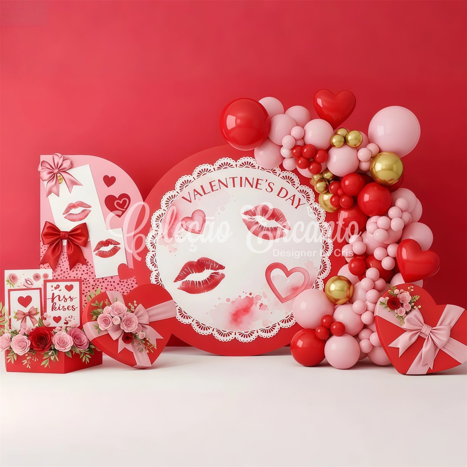 Red Valentines Backdrop Kisses Lace Romance Display Valentine Backdrop Ideas UK By Magali