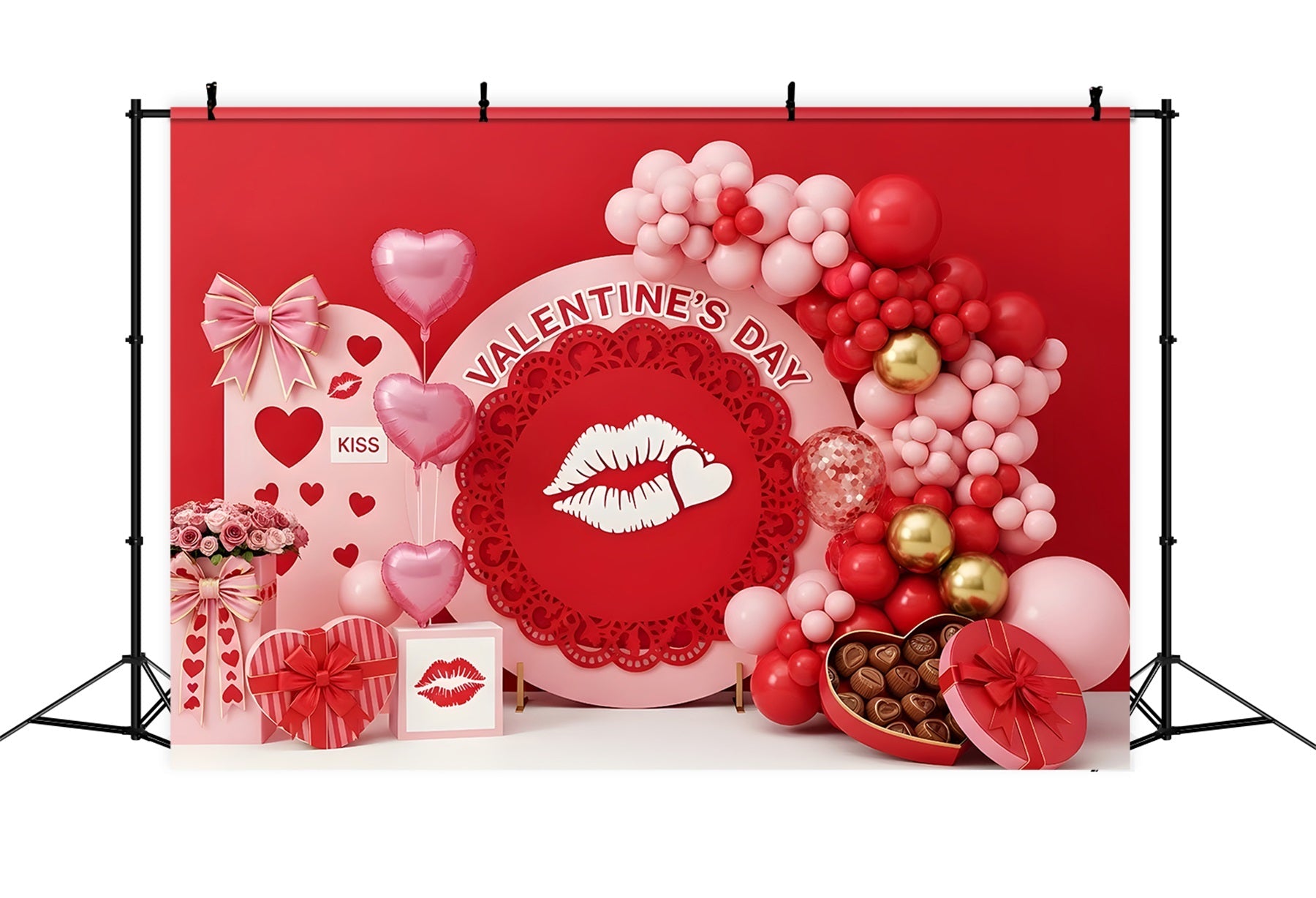 Red Valentine Backdrop Pink Heart Kiss Delight Valentines Backdrop Ideas UK By Magali