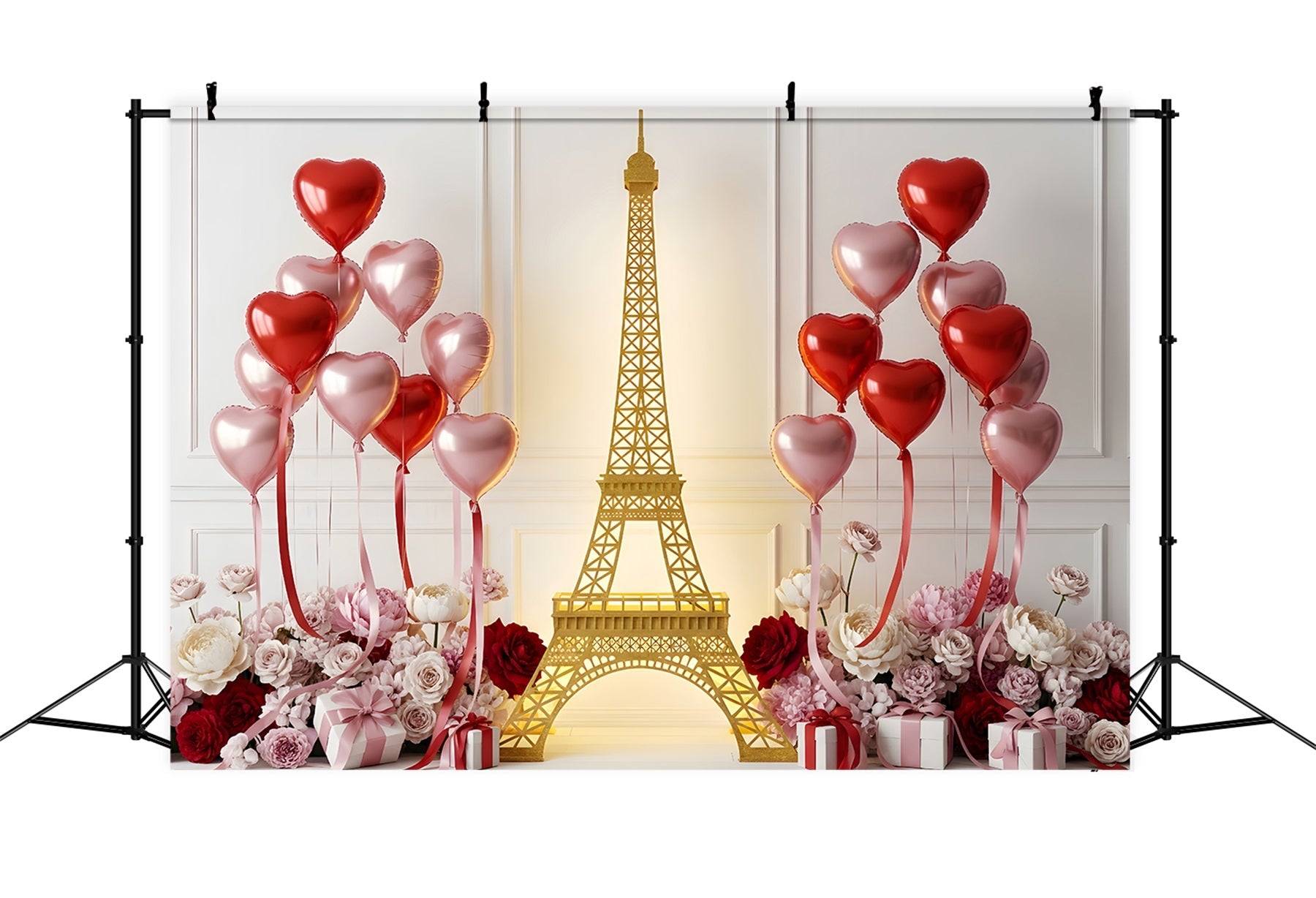 Valentine's Backdrop Golden Paris Heart Balloons Valentine's Day Backdrop UK By Magali