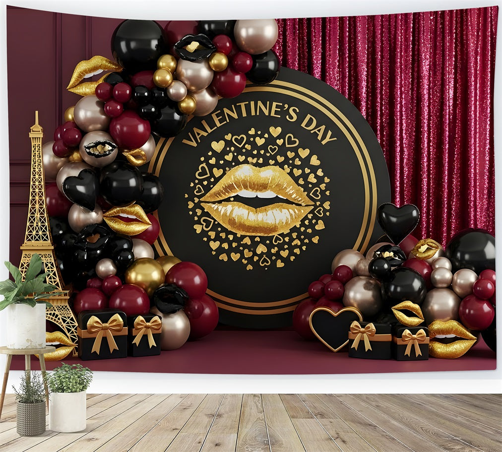 Valentine's Day Backdrop Black Gold Glam Kiss Decor Valentine's Day Backdrop Ideas UK By Magali