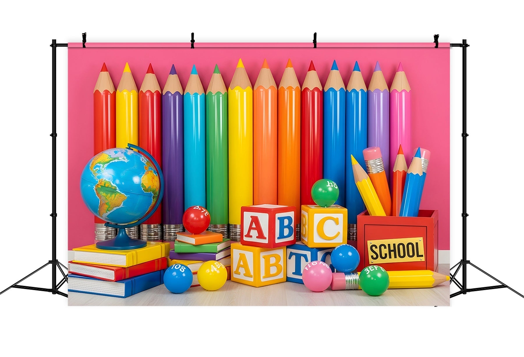 Back To School Backdrop Rainbow Pencil Learning Display School Backdrop UK By Magali