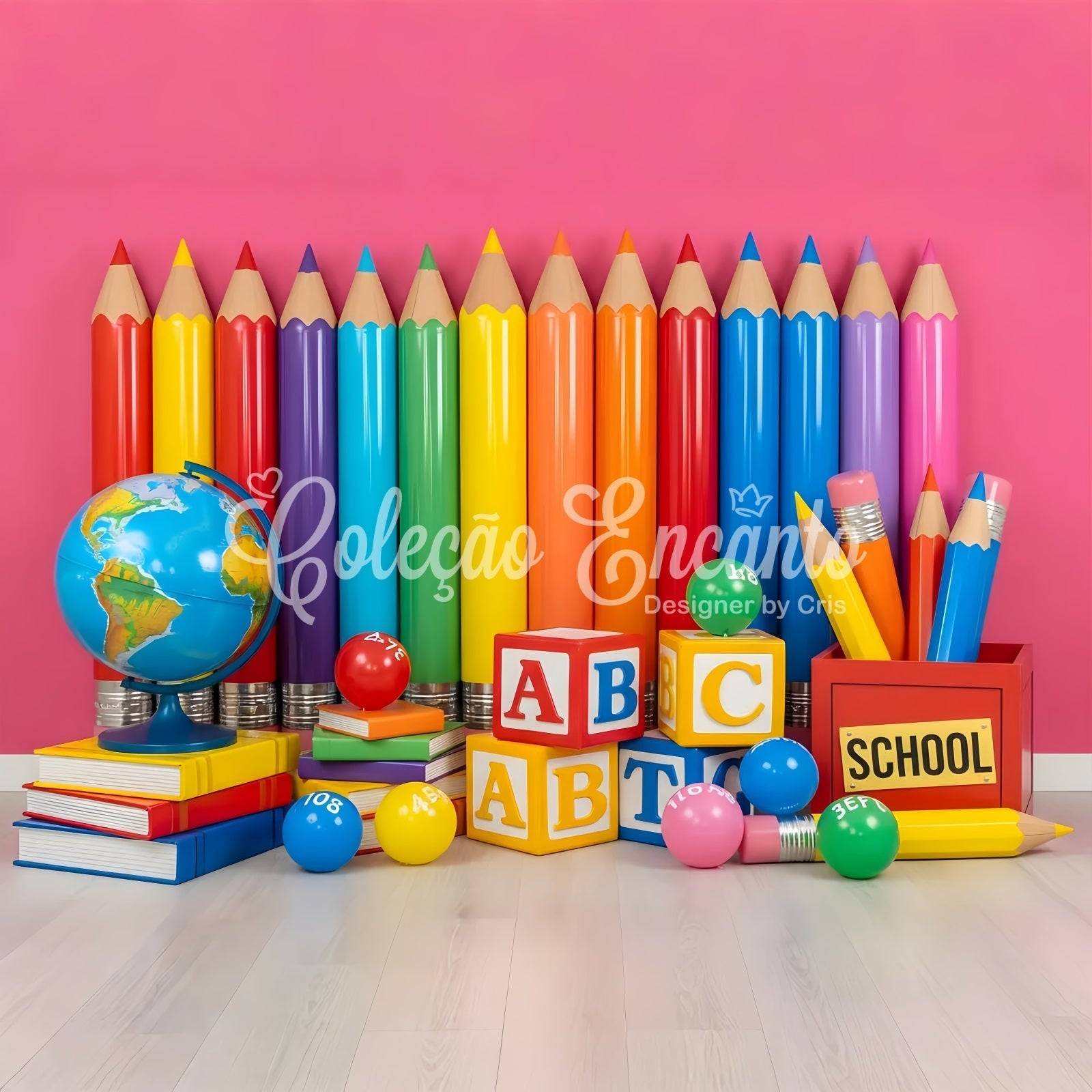 Back To School Backdrop Rainbow Pencil Learning Display School Backdrop UK By Magali