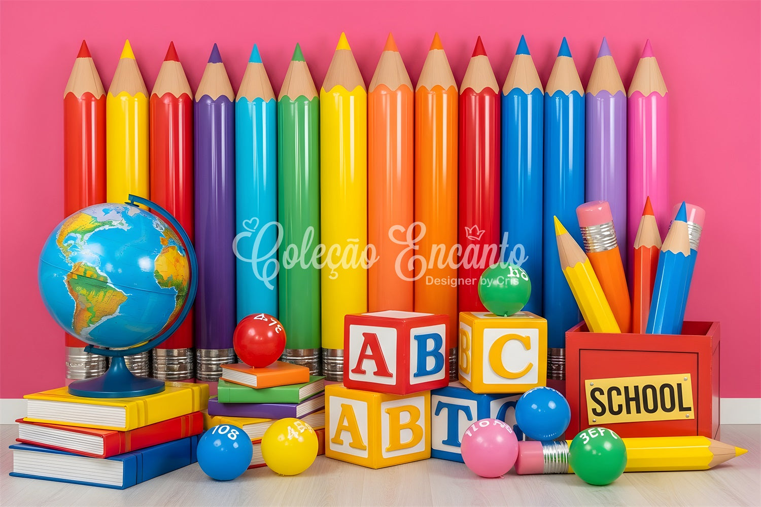 Back To School Backdrop Rainbow Pencil Learning Display School Backdrop UK By Magali