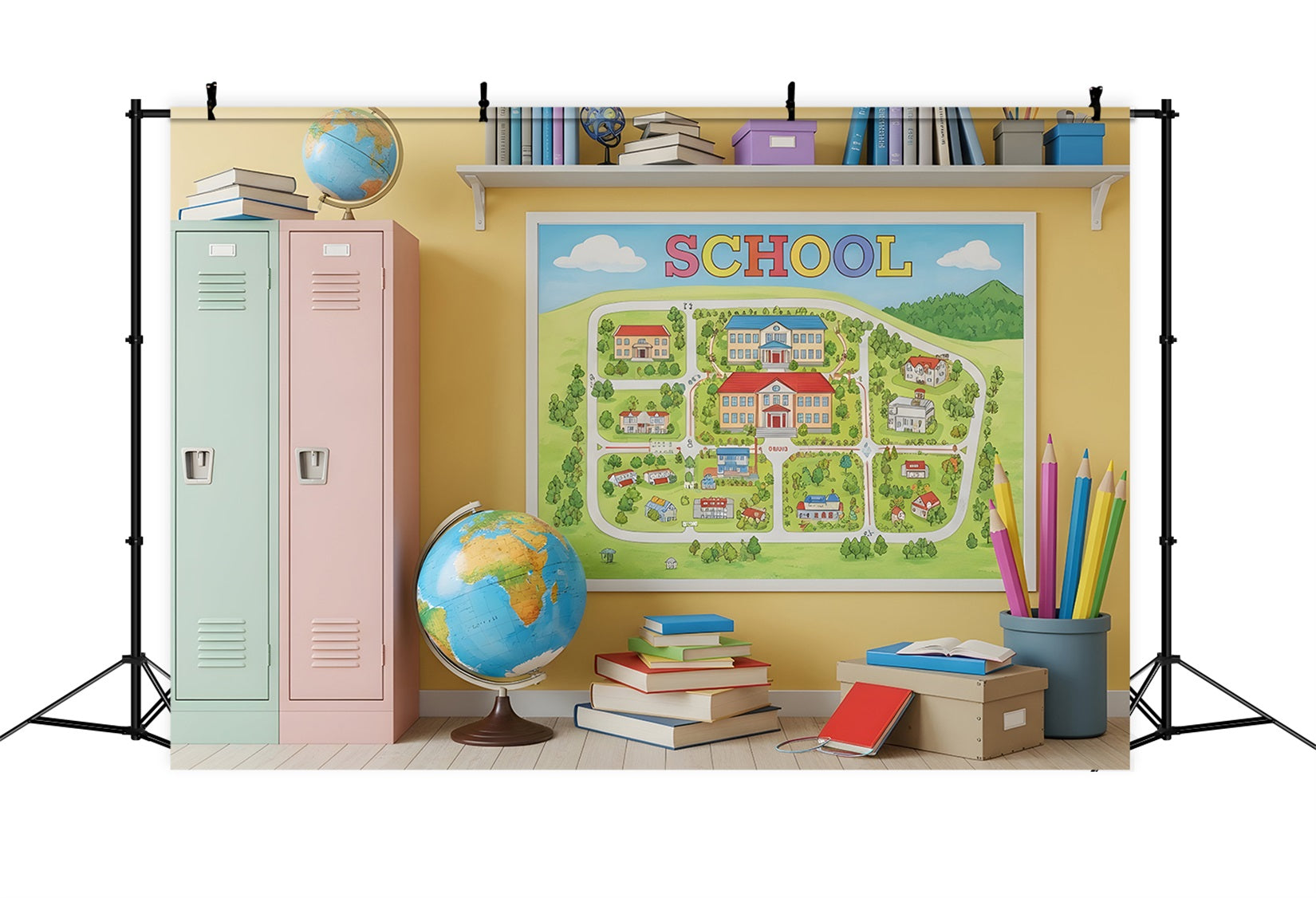 Back To School Photo Backdrop Bright Campus Map School Locker Backdrop UK By Magali