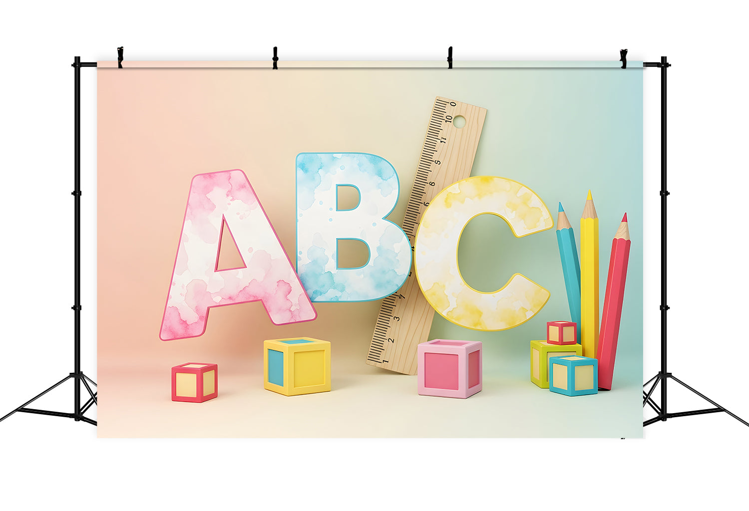 Back To School Backdrop Watercolor ABC Blocks Preschool Backdrop UK By Magali