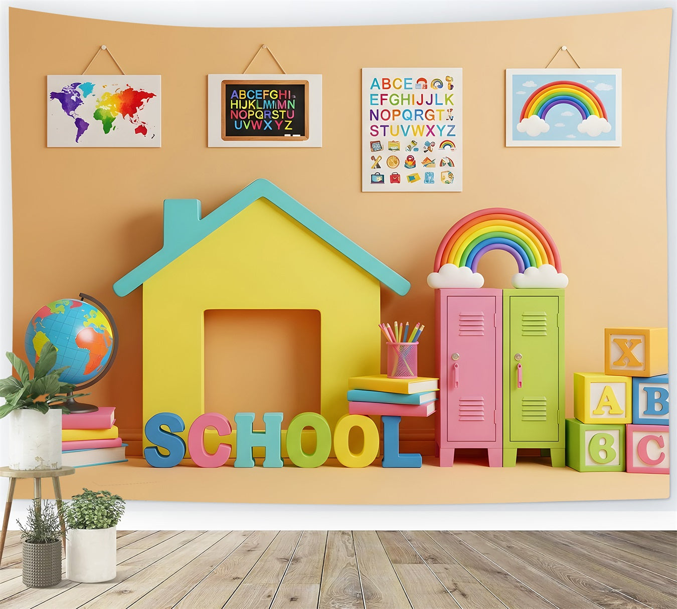School Photo Backdrop Colorful Classroom House Class Photo Backdrop UK By Magali