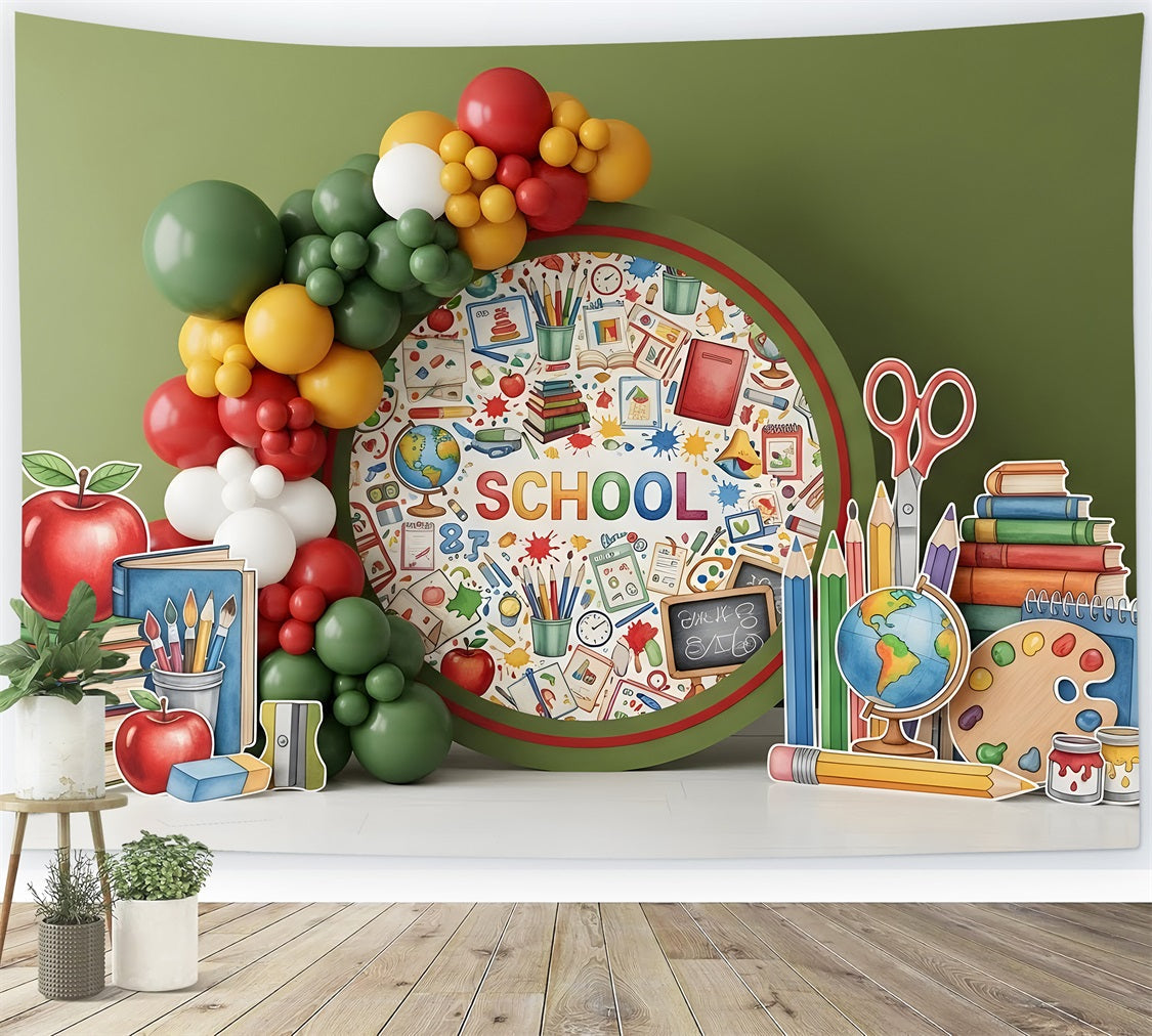 School Backdrop Colorful Tools Circle Preschool Photo Backdrops UK By Magali