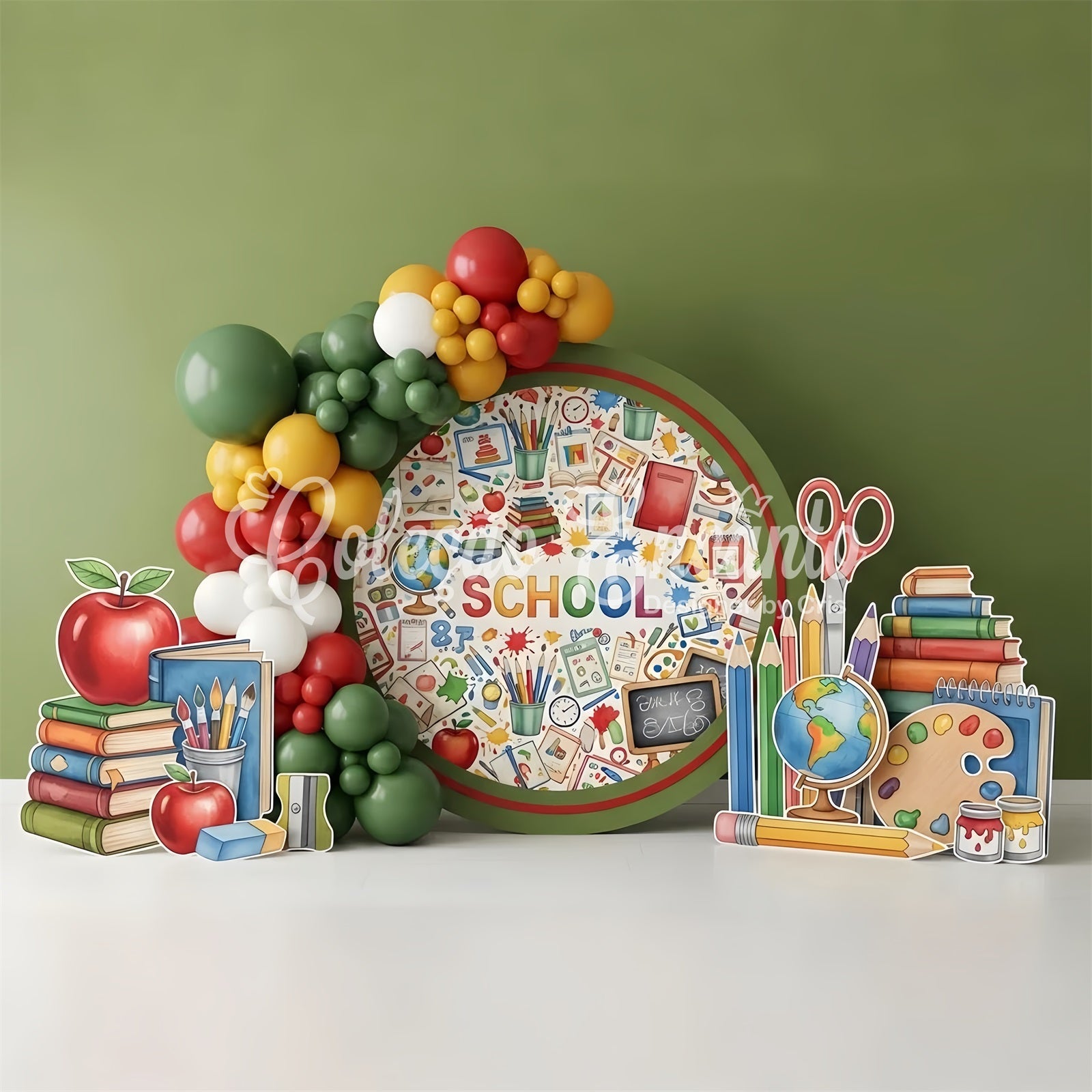 School Backdrop Colorful Tools Circle Preschool Photo Backdrops UK By Magali