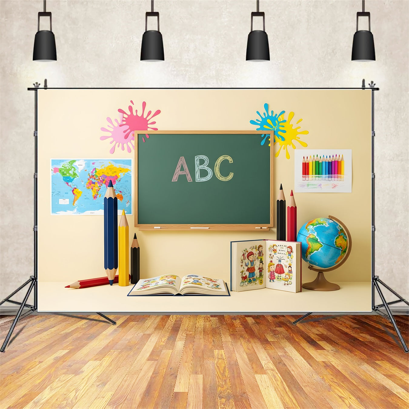 Back To School Backdrop Bright ABC Splash Chalkboard Backdrop UK By Magali