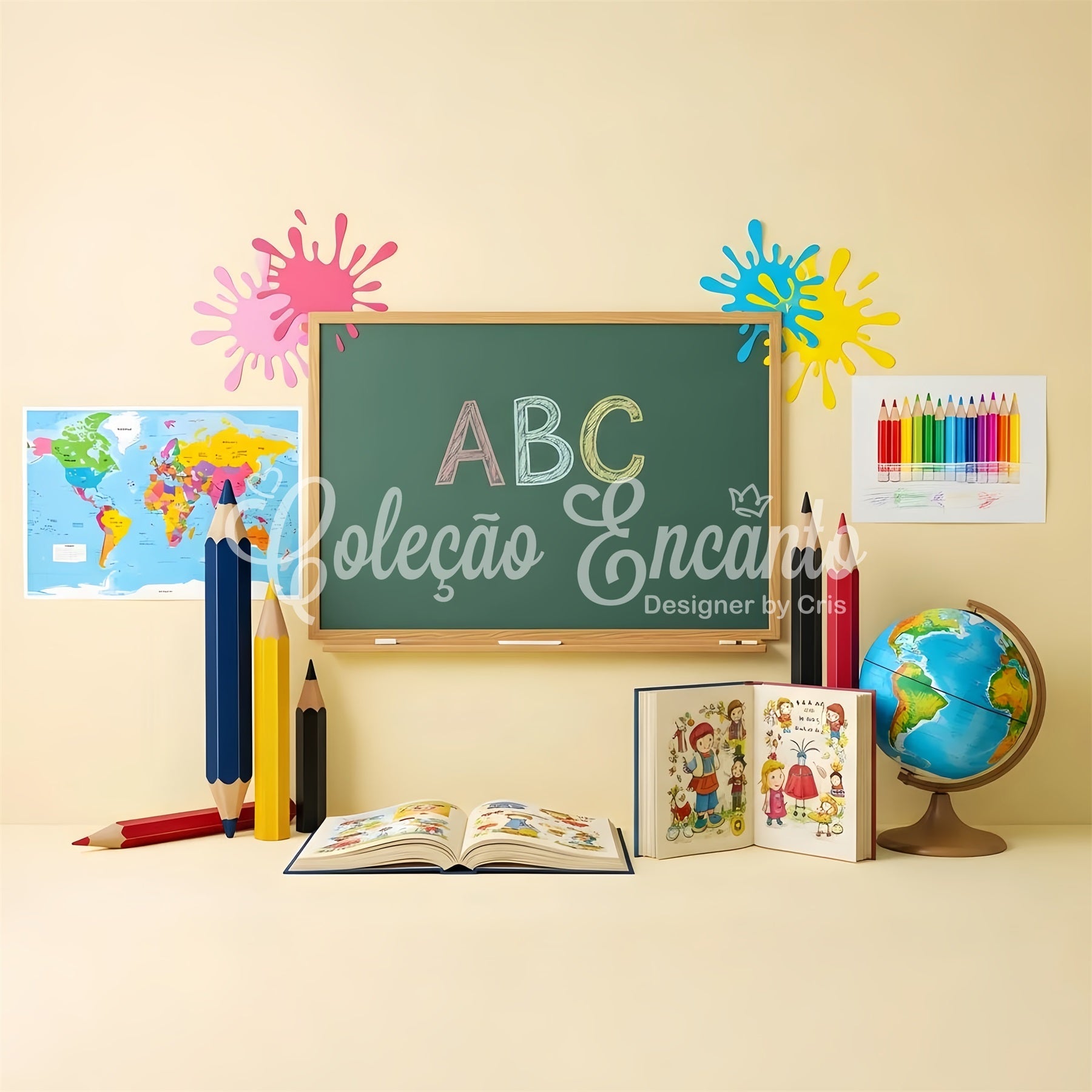 Back To School Backdrop Bright ABC Splash Chalkboard Backdrop UK By Magali
