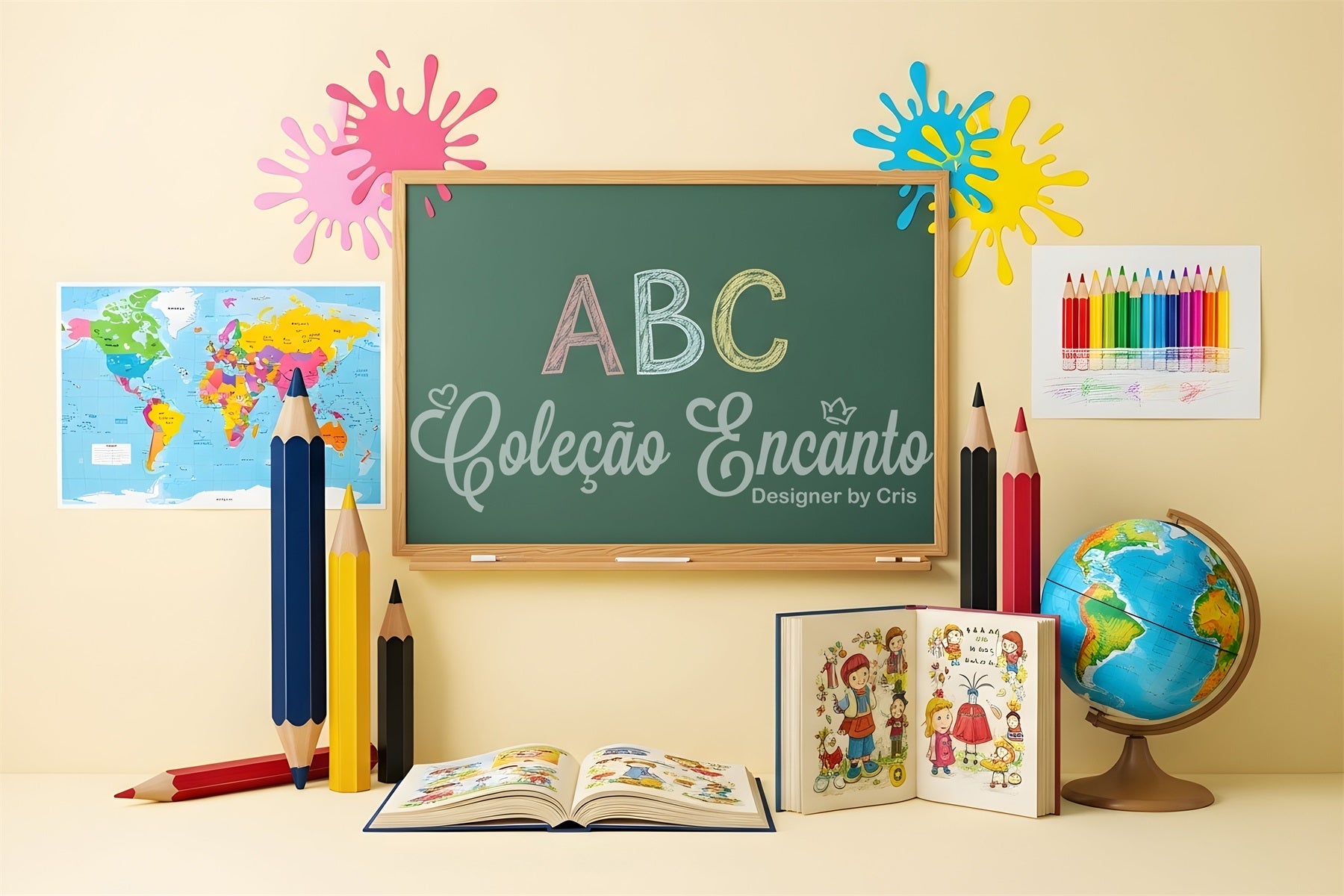 Back To School Backdrop Bright ABC Splash Chalkboard Backdrop UK By Magali