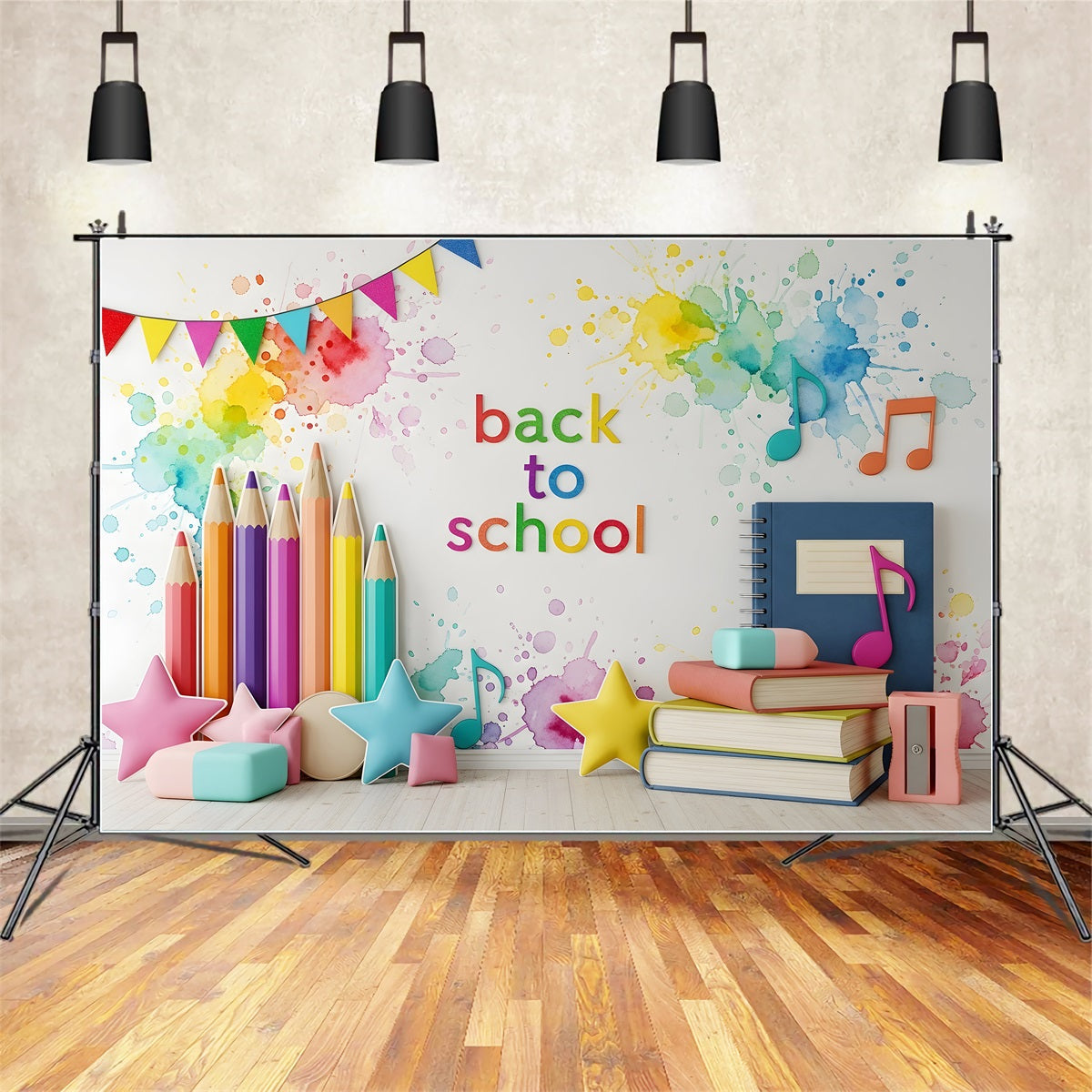 Back To School Backdrops Rainbow Pencil Music Splash School Backdrop UK By Magali