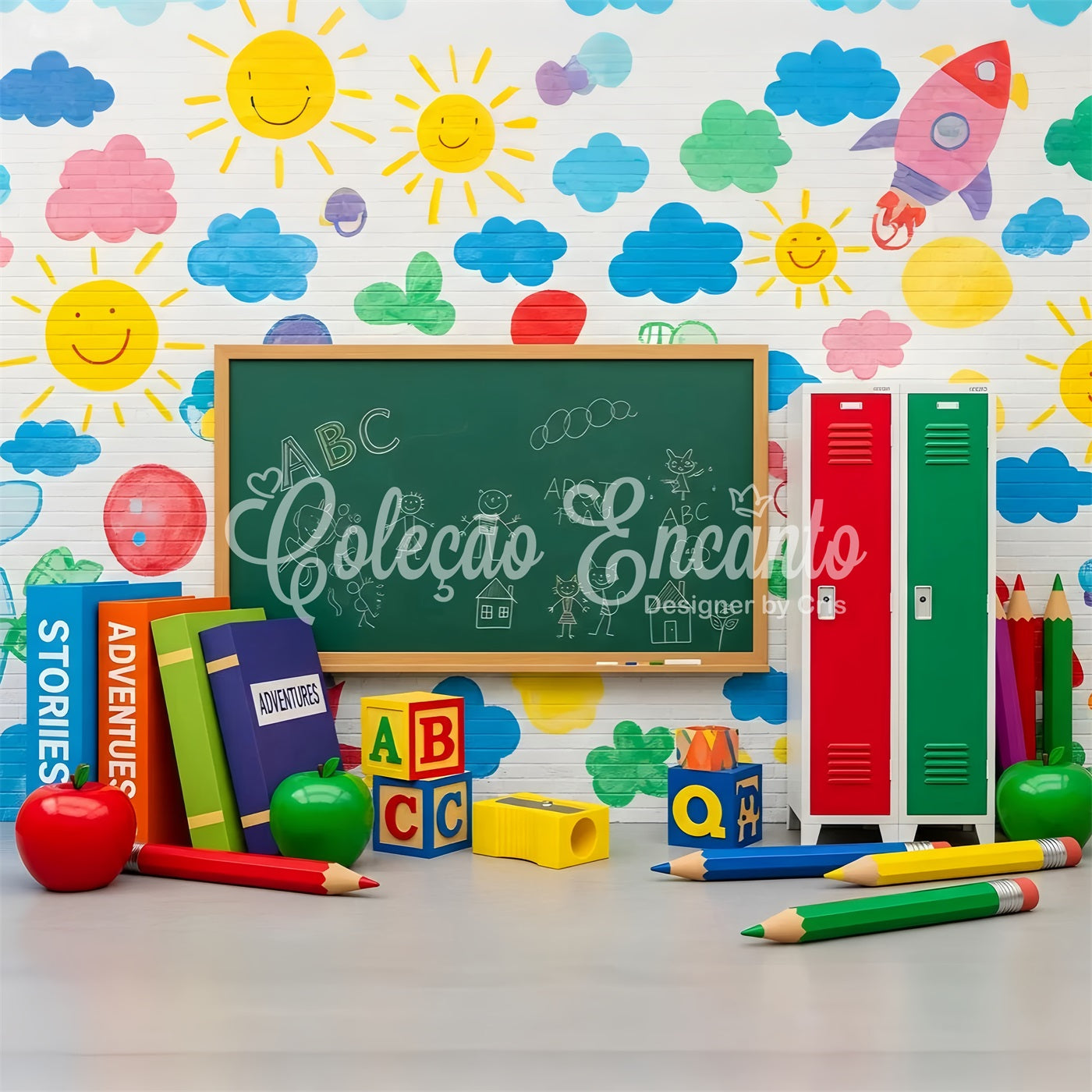 Preschool Photo Backdrops Colorful Chalkboard Doodle Wall Classroom Backdrop UK By Magali