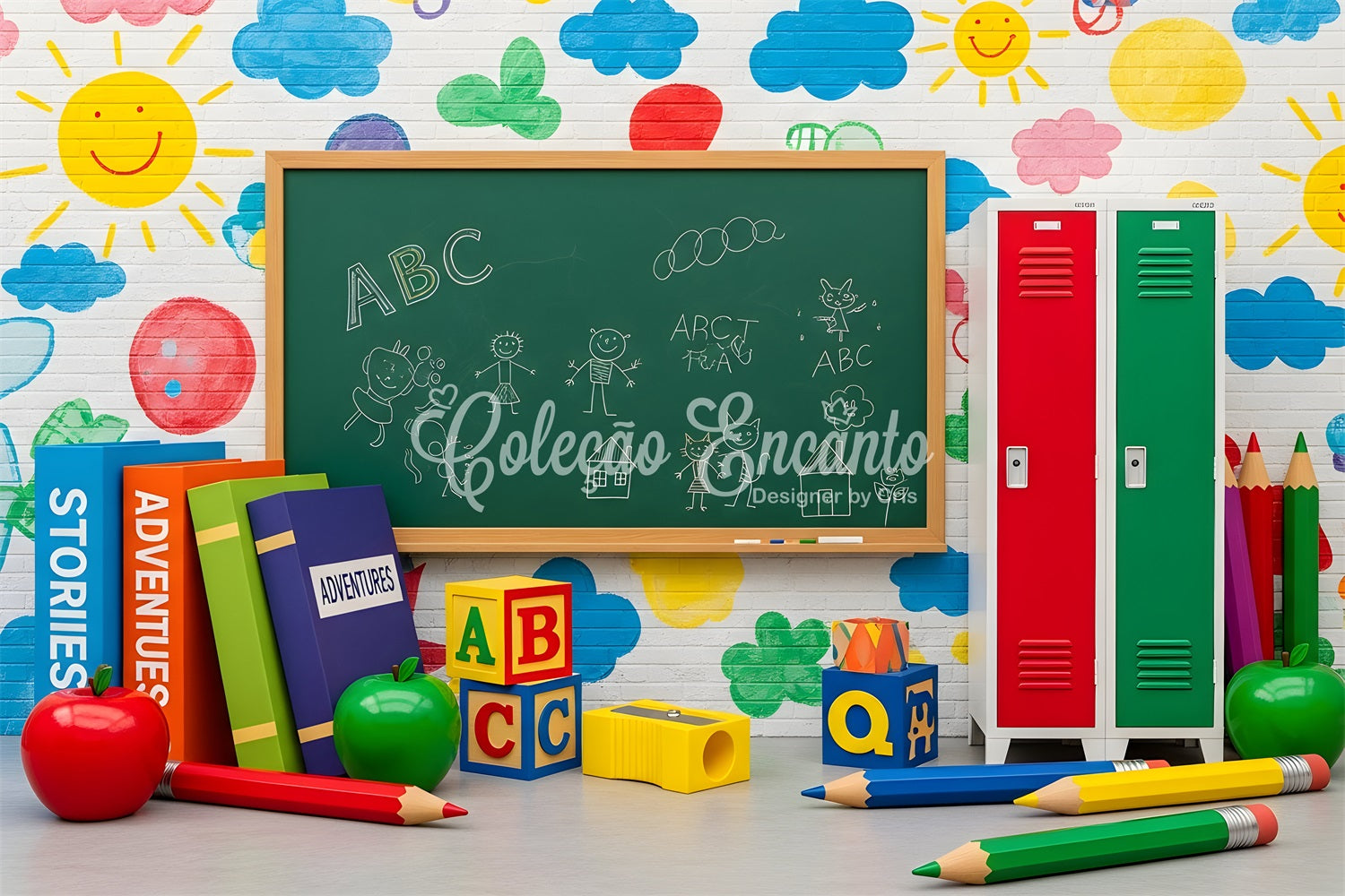 Preschool Photo Backdrops Colorful Chalkboard Doodle Wall Classroom Backdrop UK By Magali