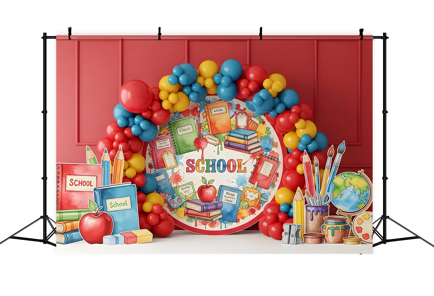 School Picture Backdrop Vibrant Balloon Classroom Back To School Backdrop UK By Magali