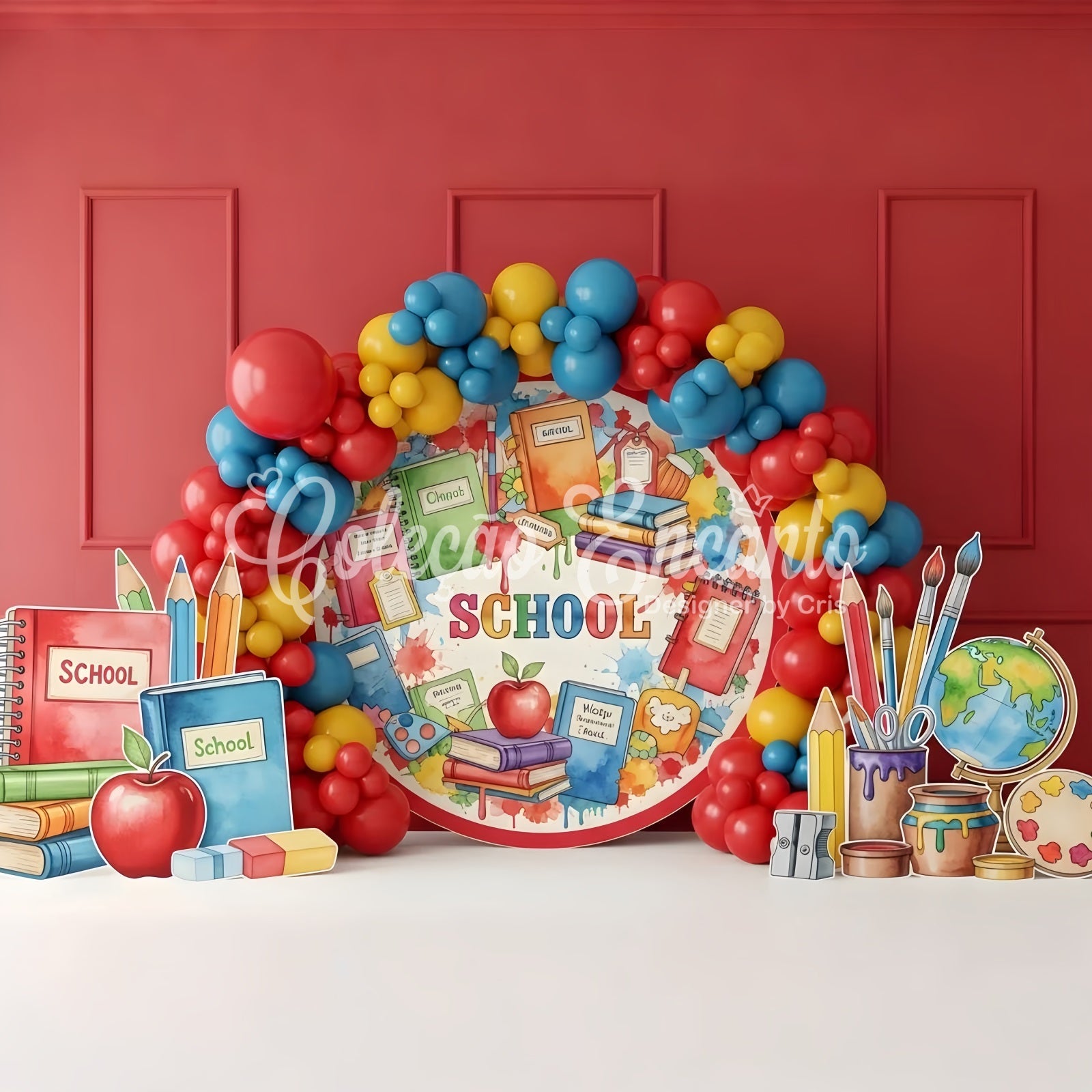 School Picture Backdrop Vibrant Balloon Classroom Back To School Backdrop UK By Magali